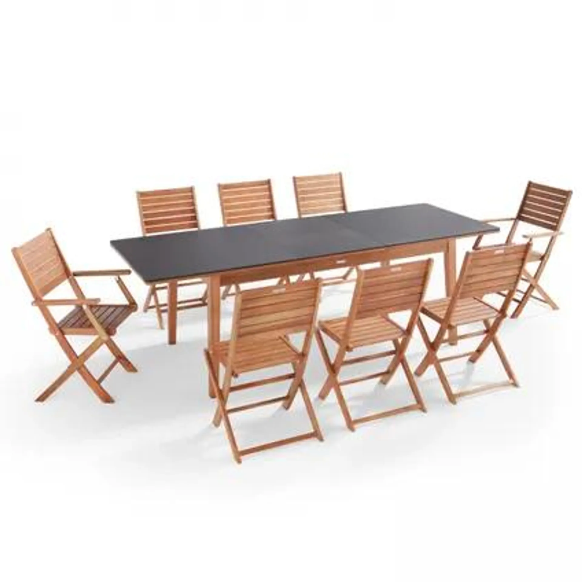 Ensemble table de jardin en eucalyptus extensible Oviala Arles avec 8 assises