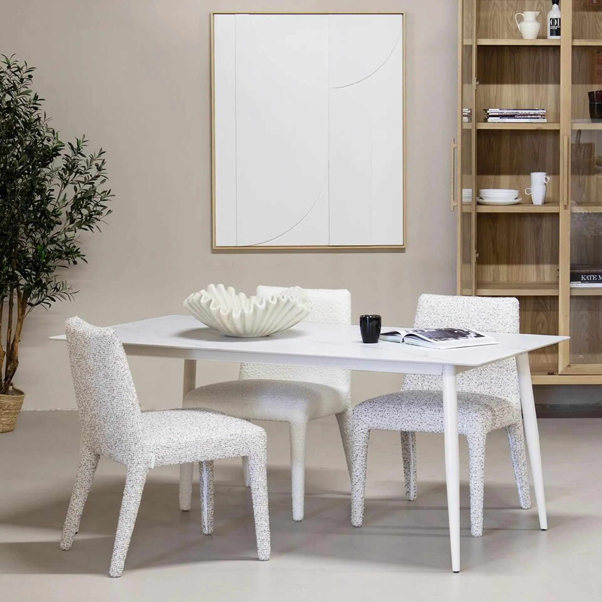 Keramische Eettafel Wit 180cm - 4-6 Personen - Rechte Poten