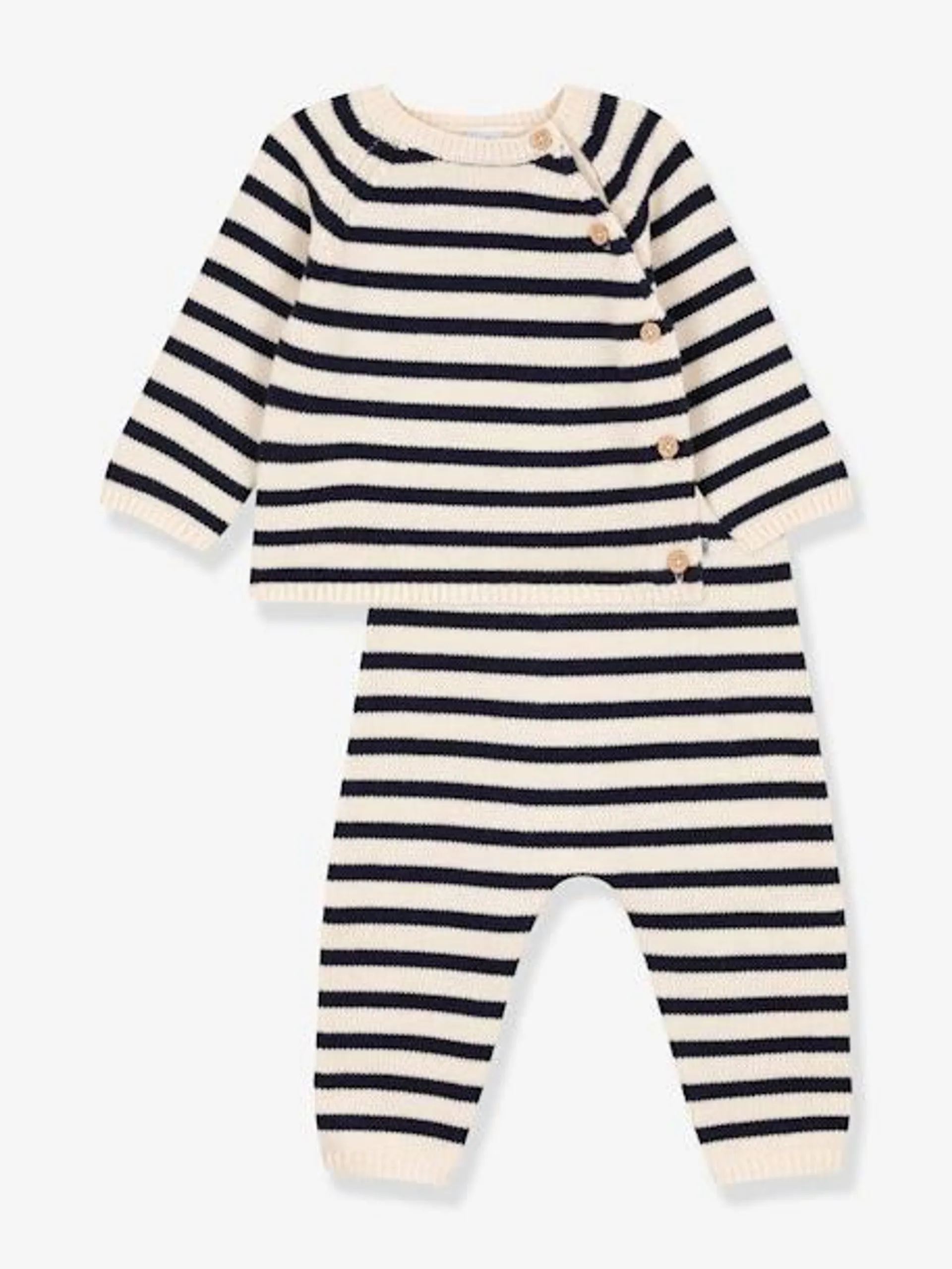 Ensemble en tricot laine et coton rayure marinière bébé PETIT BATEAU