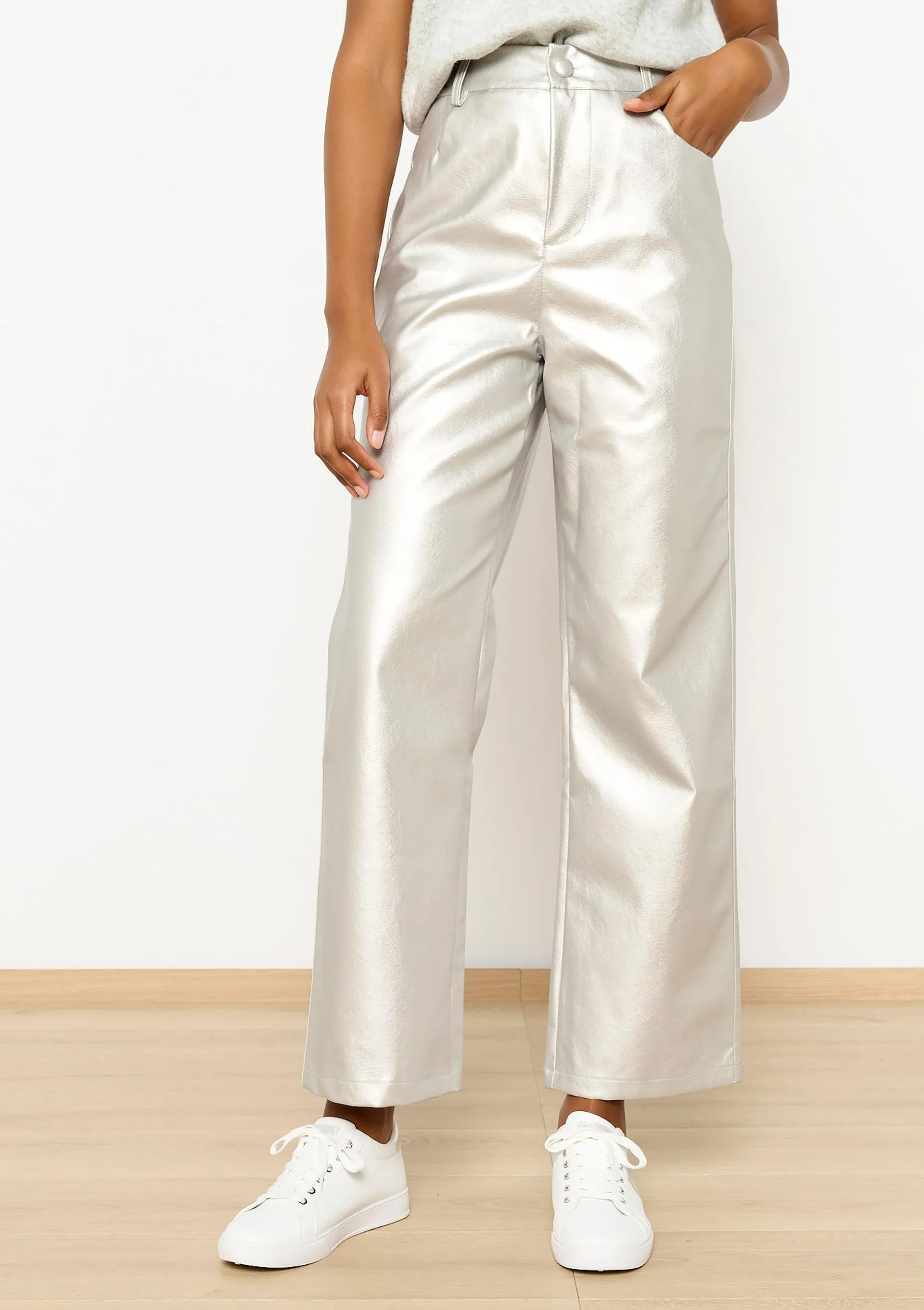 Metallic trousers in imitation leather