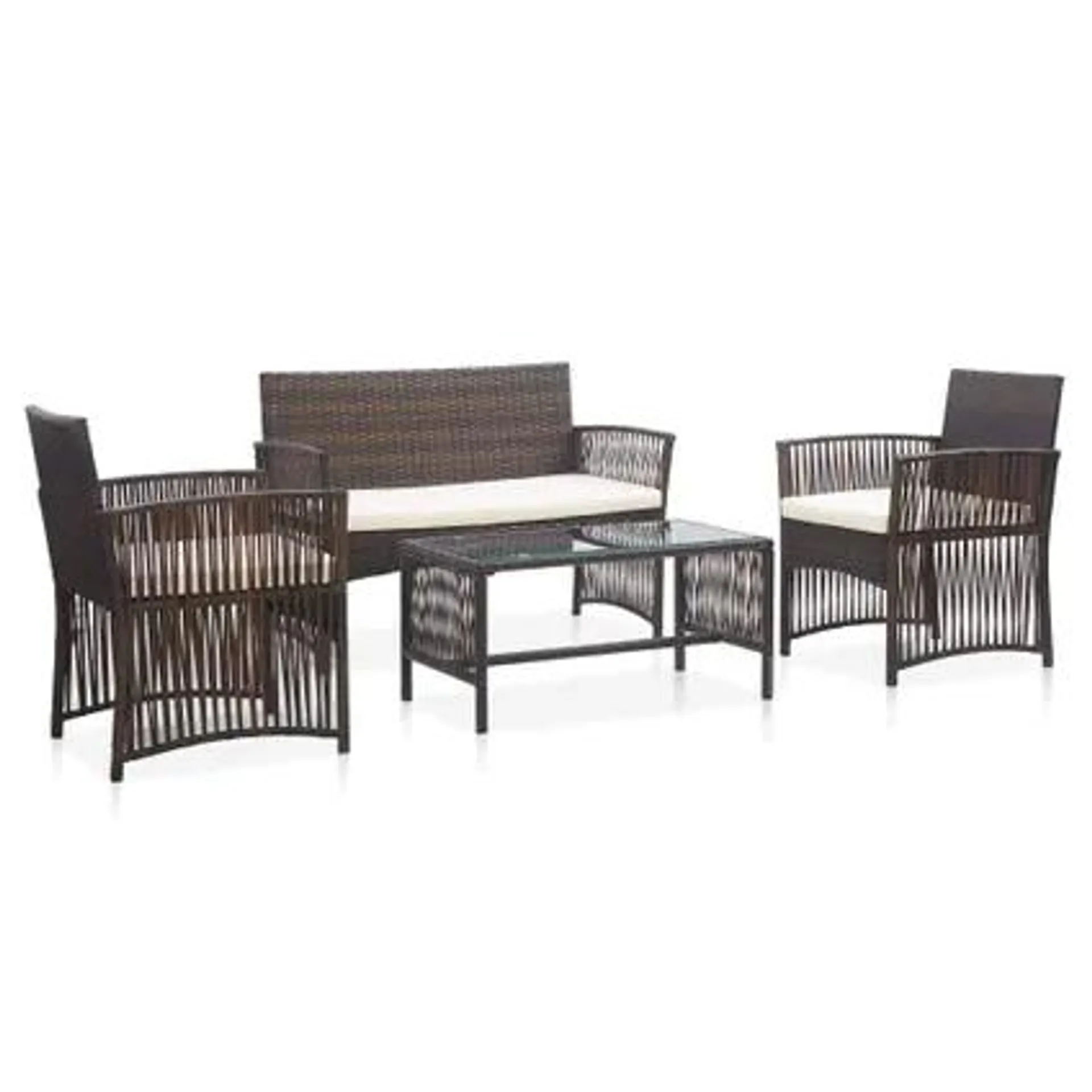 vidaXL Salon de jardin 4 pcs avec coussins Résine tressée Marron