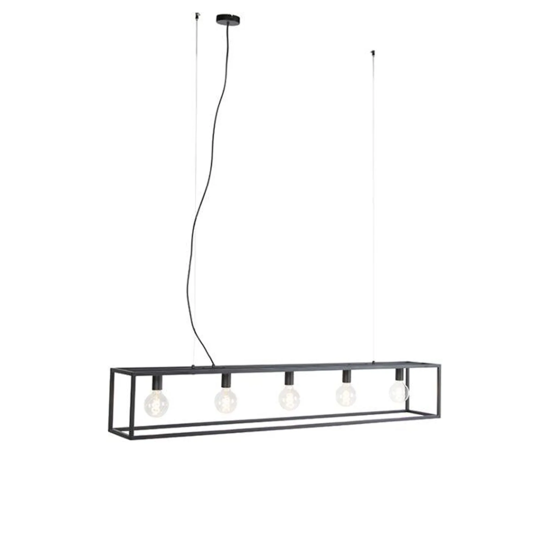 Moderne rechthoekige hanglamp zwart 5-lichts - Cage