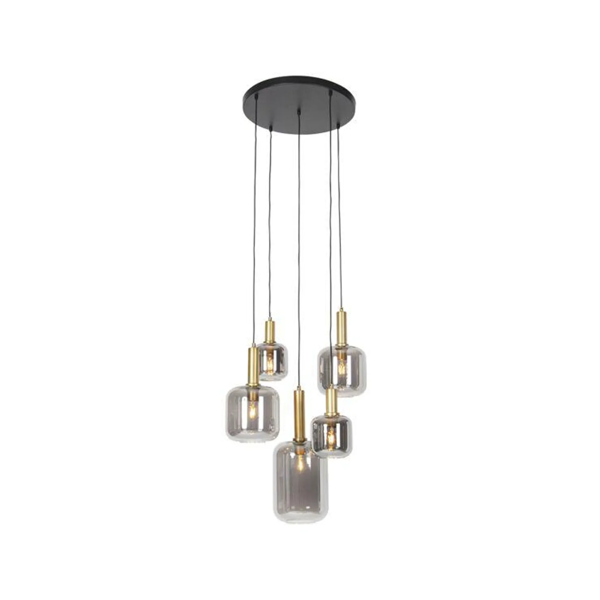 Hanglamp zwart met goud met smoke glas 5-lichts - Zuzanna