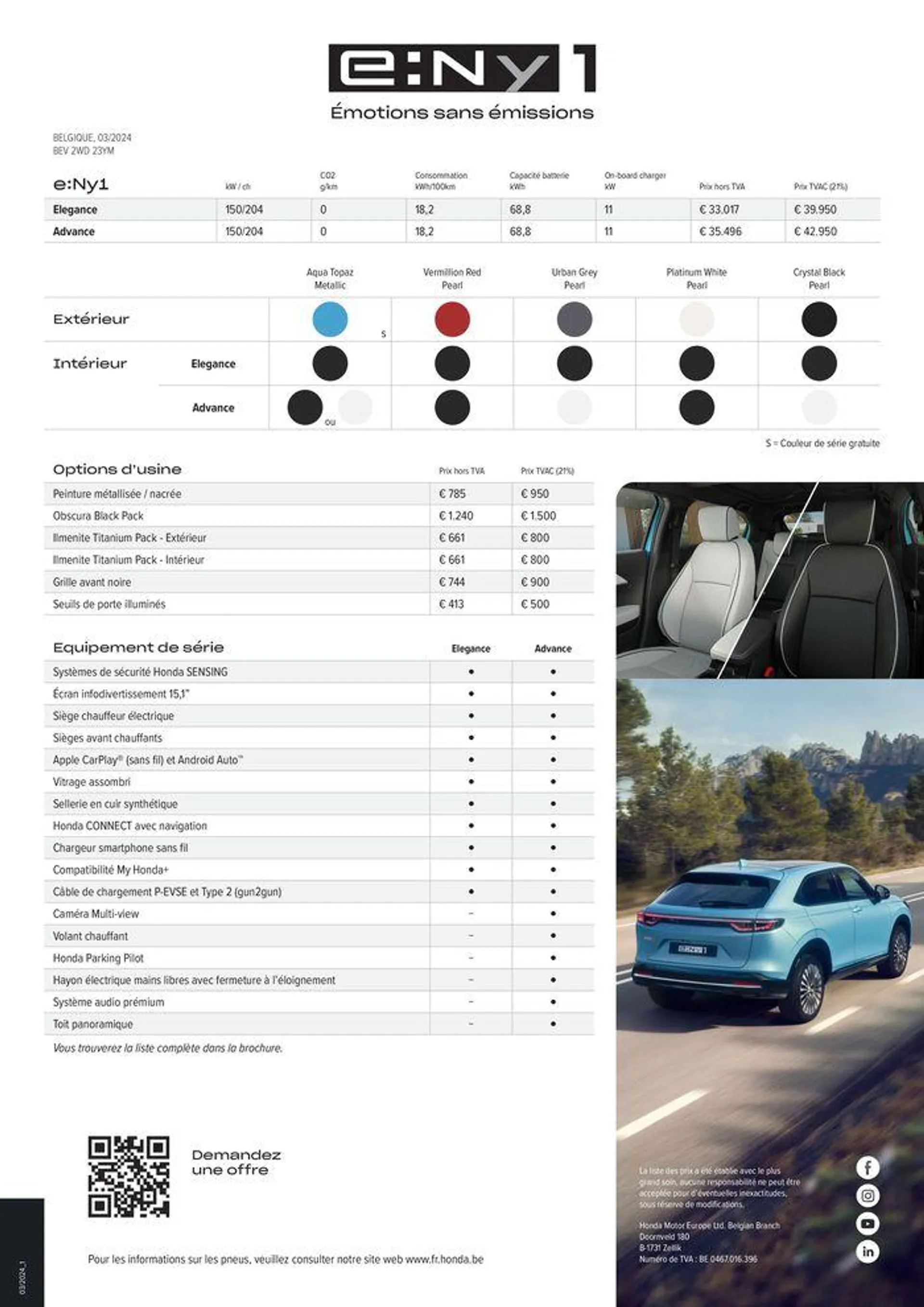 Honda e:Ny1 — Liste de prix, - 2