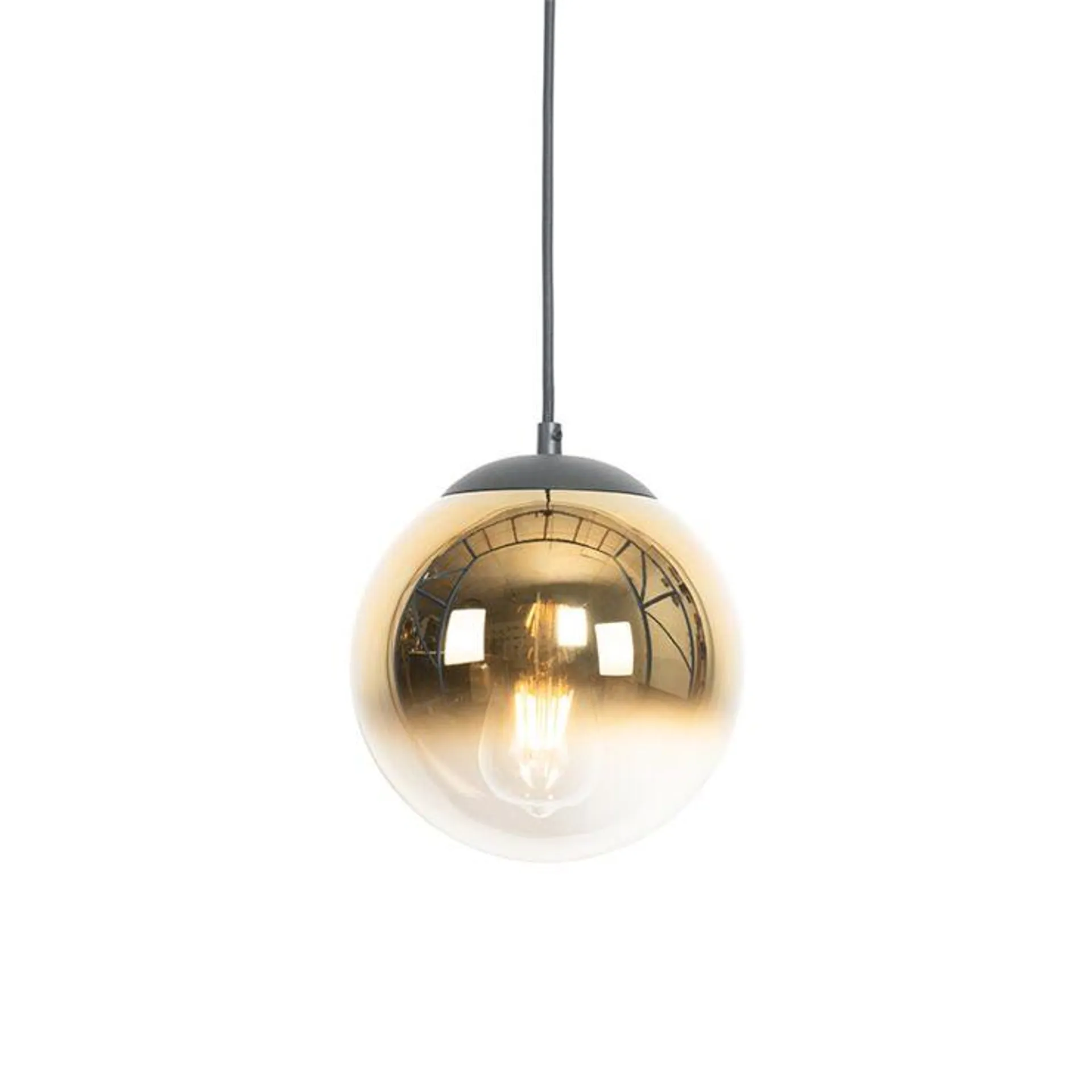 Art Deco hanglamp zwart met goud glas 20 cm - Pallon