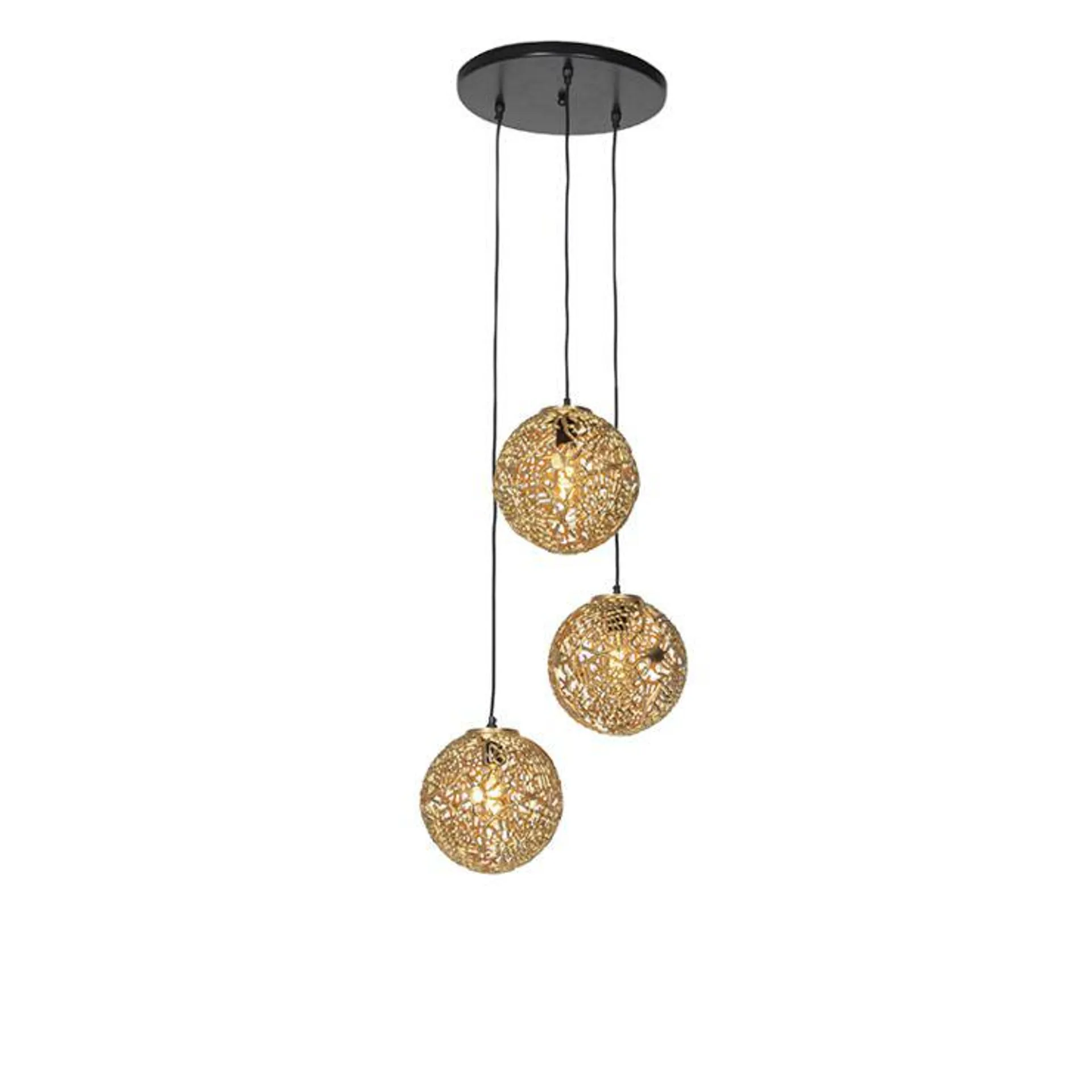 Art Deco hanglamp goud rond 3-lichts - Maro