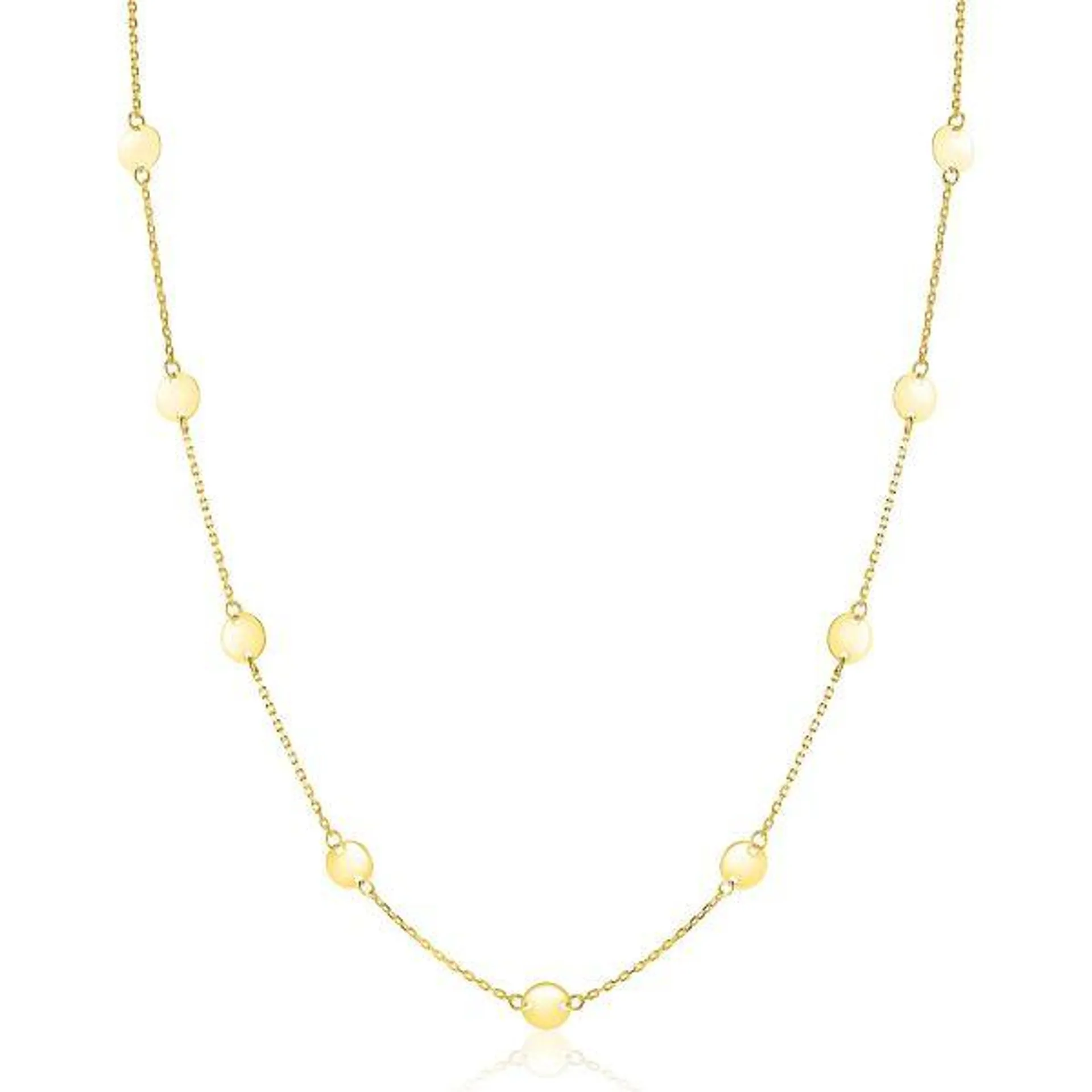 ZINZI Gold 14 krt gouden ketting met subtiele jasseron schakels en negen ronde gladde plaatjes 5mm breed 42-45cm ZGC503