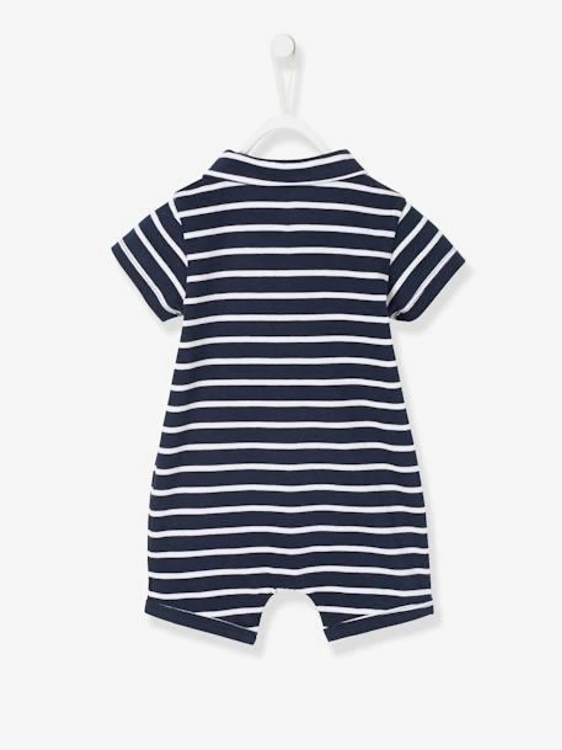 Combinaison de plage col polo bébé garçon - marine grise raye