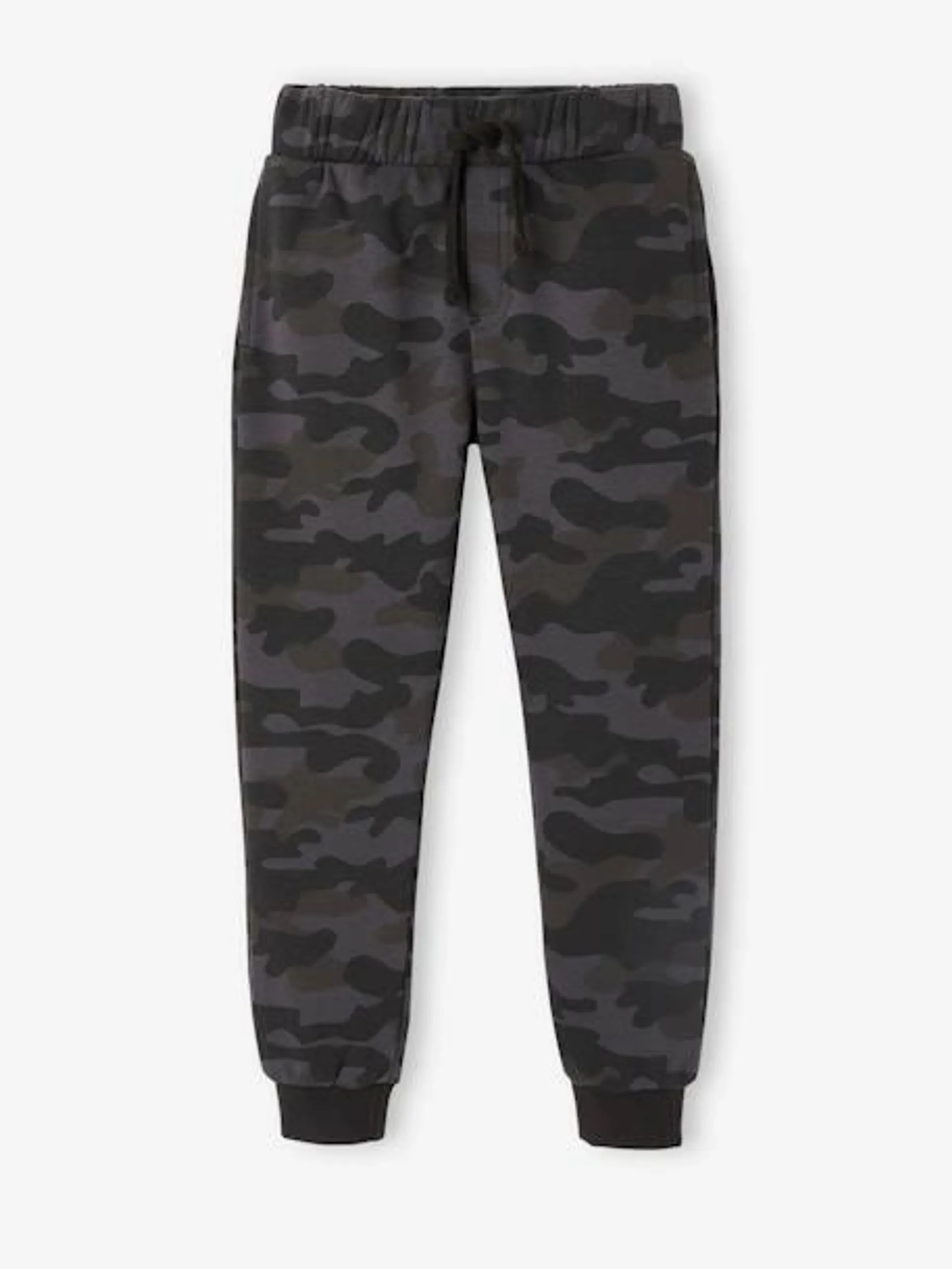 Pantalon jogging camouflage garçon en molleton - noir imprimé