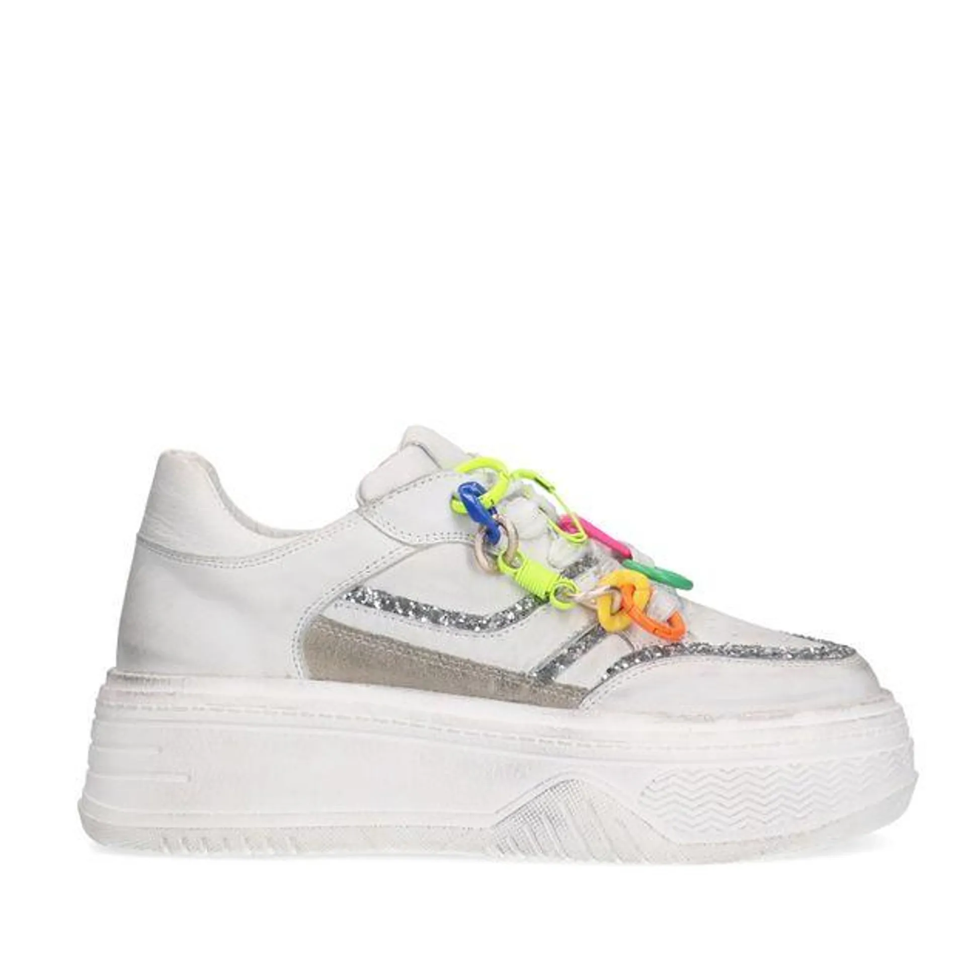 Witte leren sneakers met multicolor details