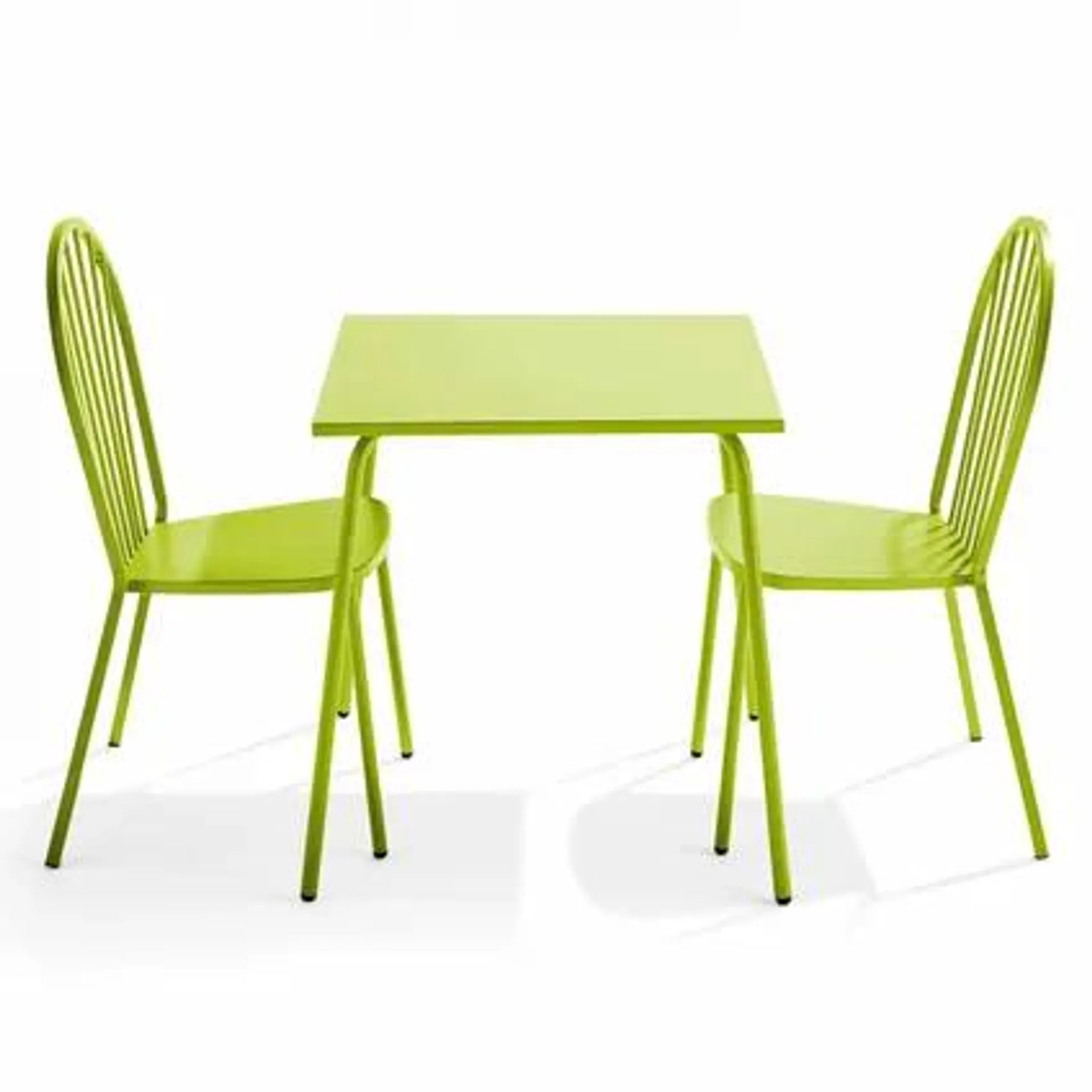 Ensemble table de jardin bistrot Oviala Palavas et 2 chaises en acier vert