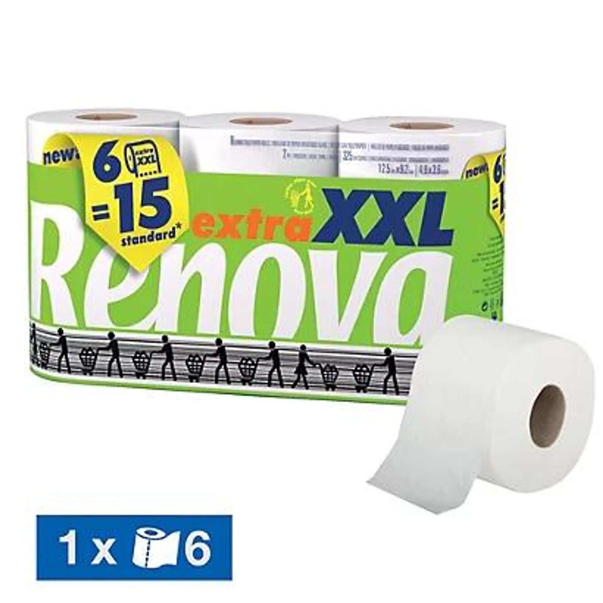 Toiletpapier Renova Compact Extra XXL 2-laags, set van 6 rollen