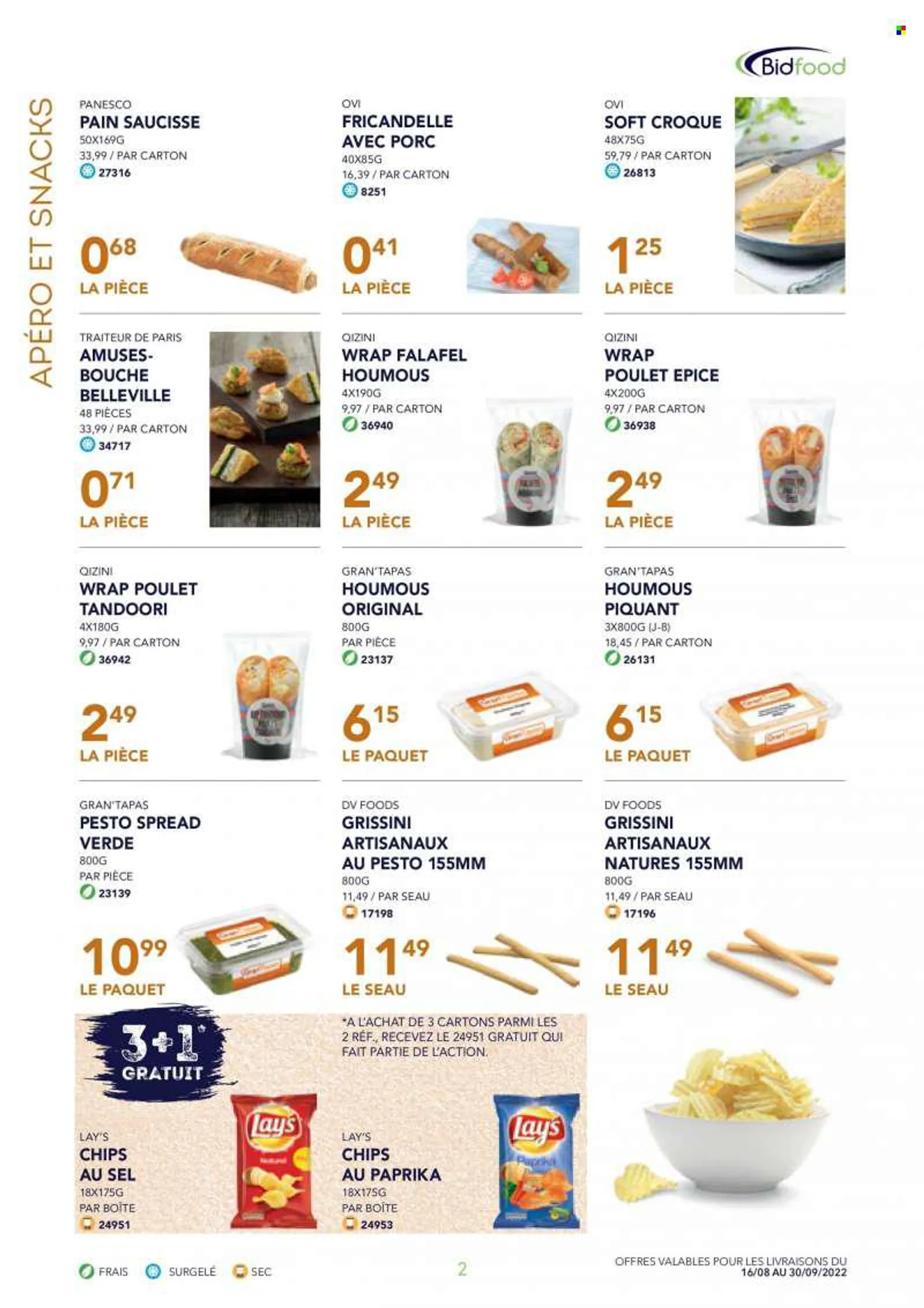 Bidfood-aanbieding - 16.8.2022 - 30.9.2022 -  producten in de aanbieding - tapas, Falafel, hummus, chips, pesto. Pagina 2.