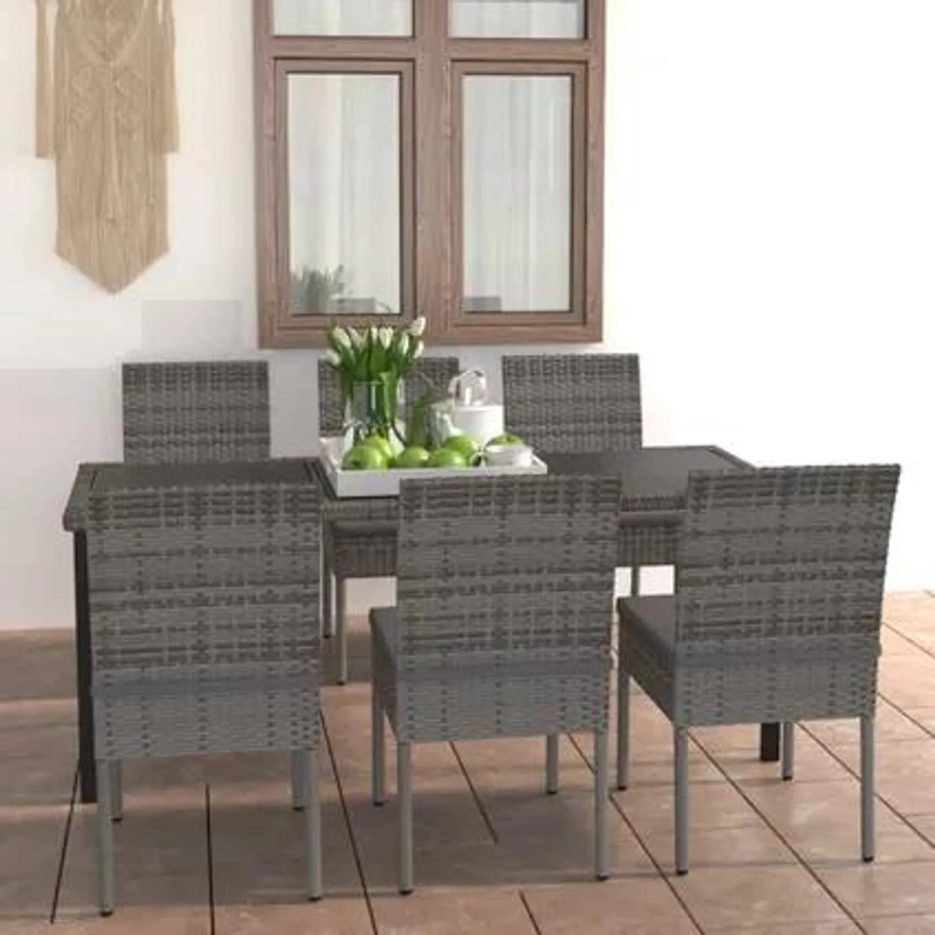 vidaXL Ensemble de salle à manger de jardin 7 pcs Résine tressée Gris