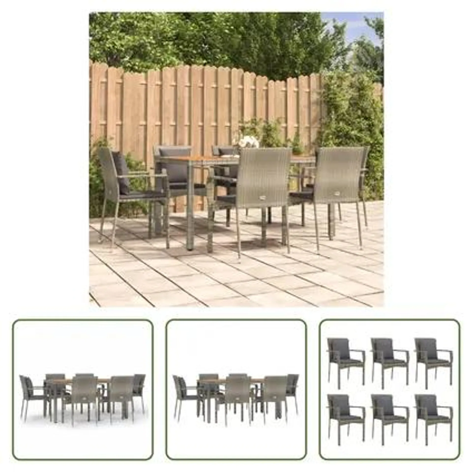 vidaXL Ensemble à manger jardin et coussins 7 pcs gris rotin