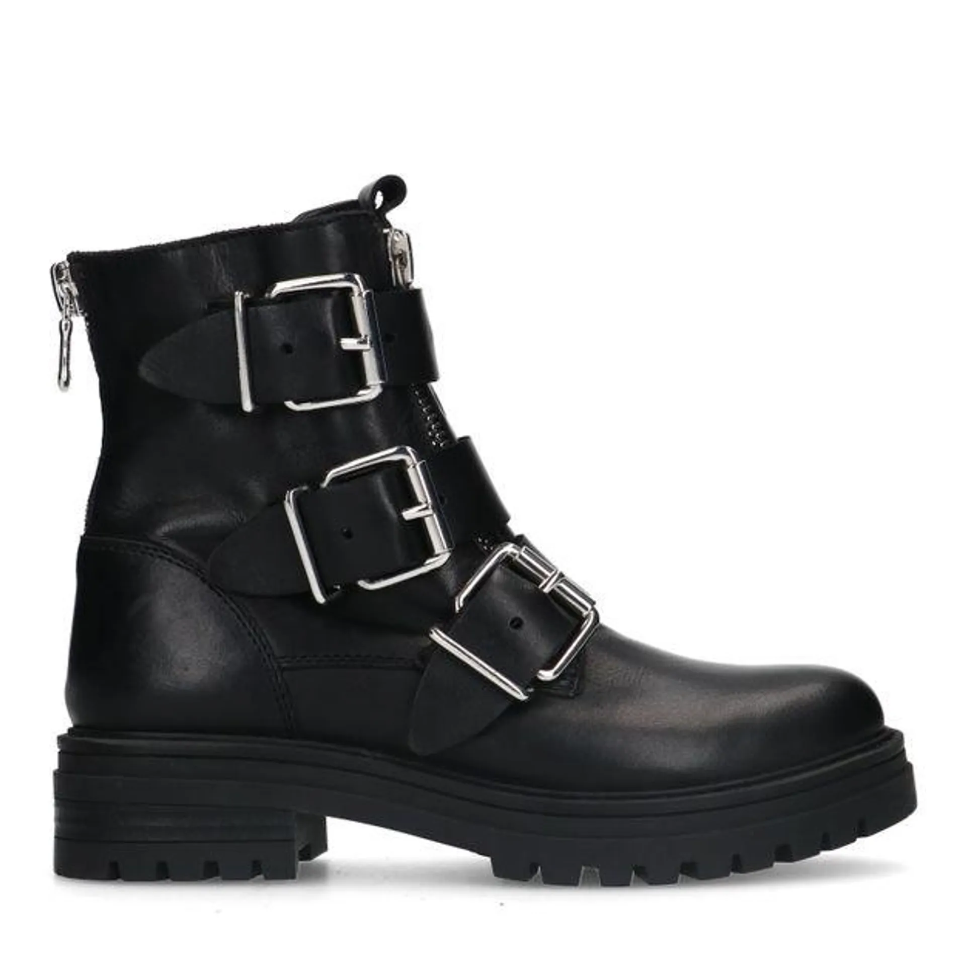 Zwarte biker boots met zilverkleurige gespen