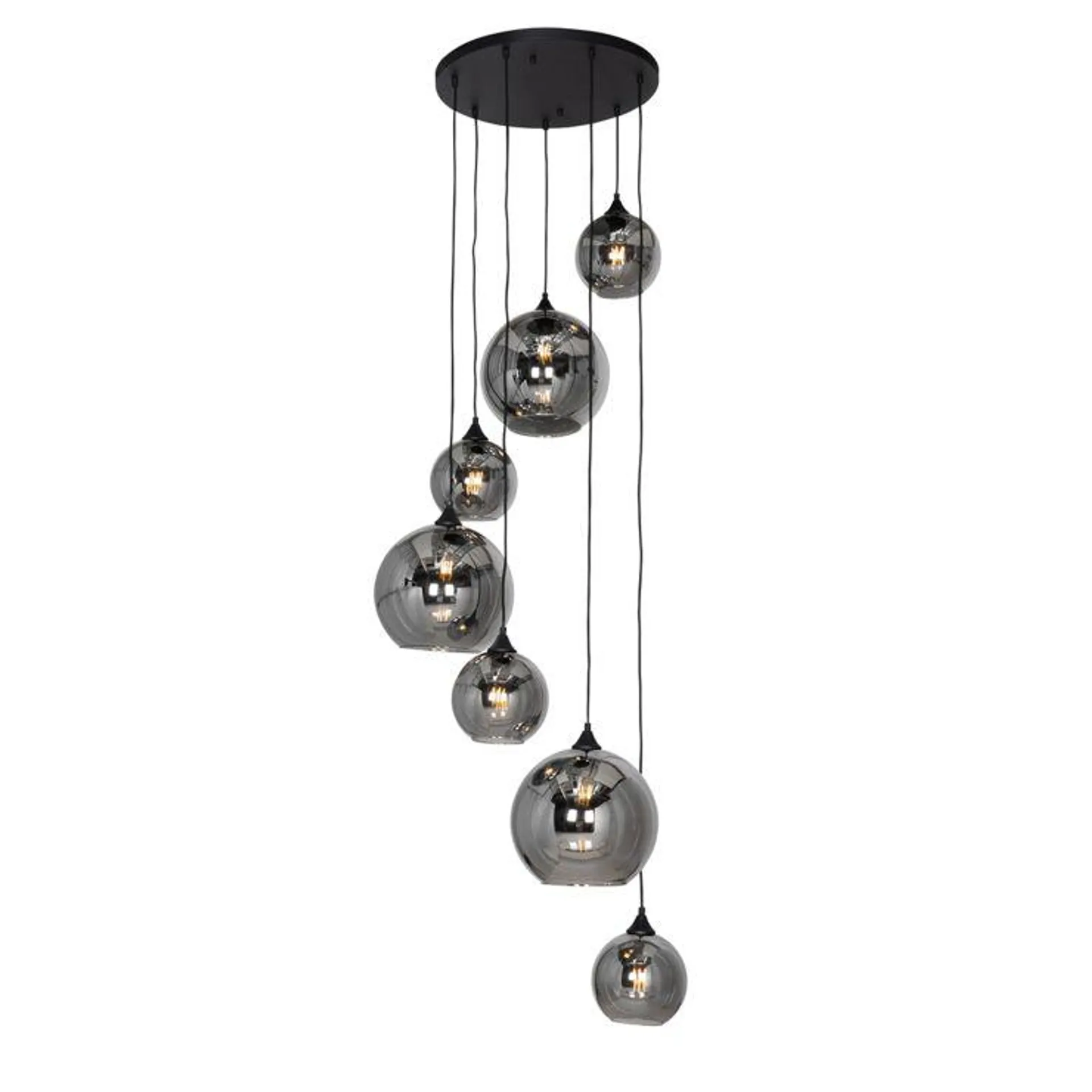 Hanglamp zwart met smoke glas rond 7-lichts - Sandra