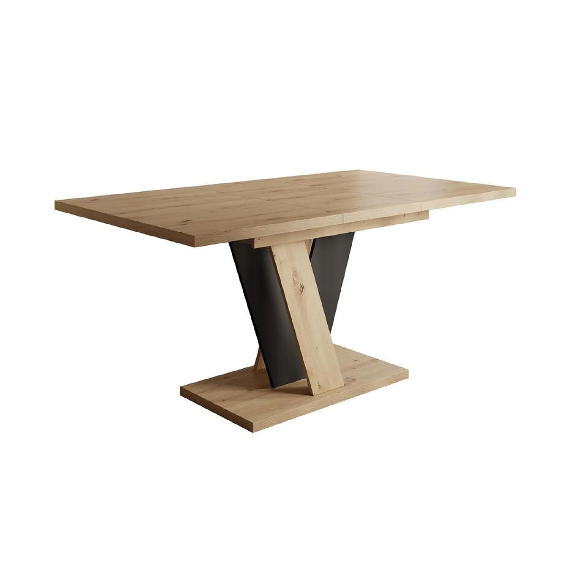 Meubella Eetkamertafel Velluto - Eiken - Zwart - 160 cm - Uitschuifbaar