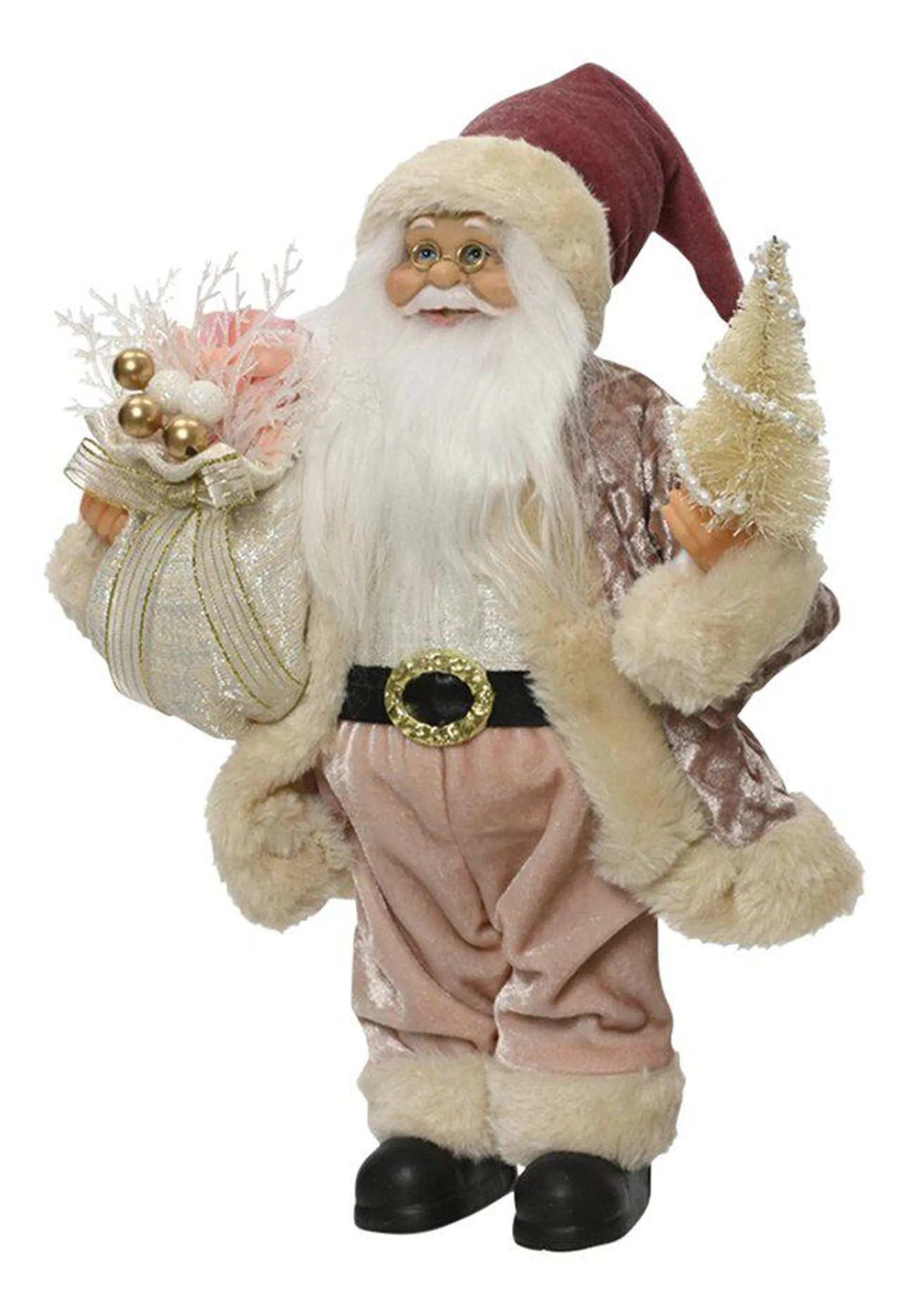 Decoris figuur Kerstman fluweelroze 30 cm