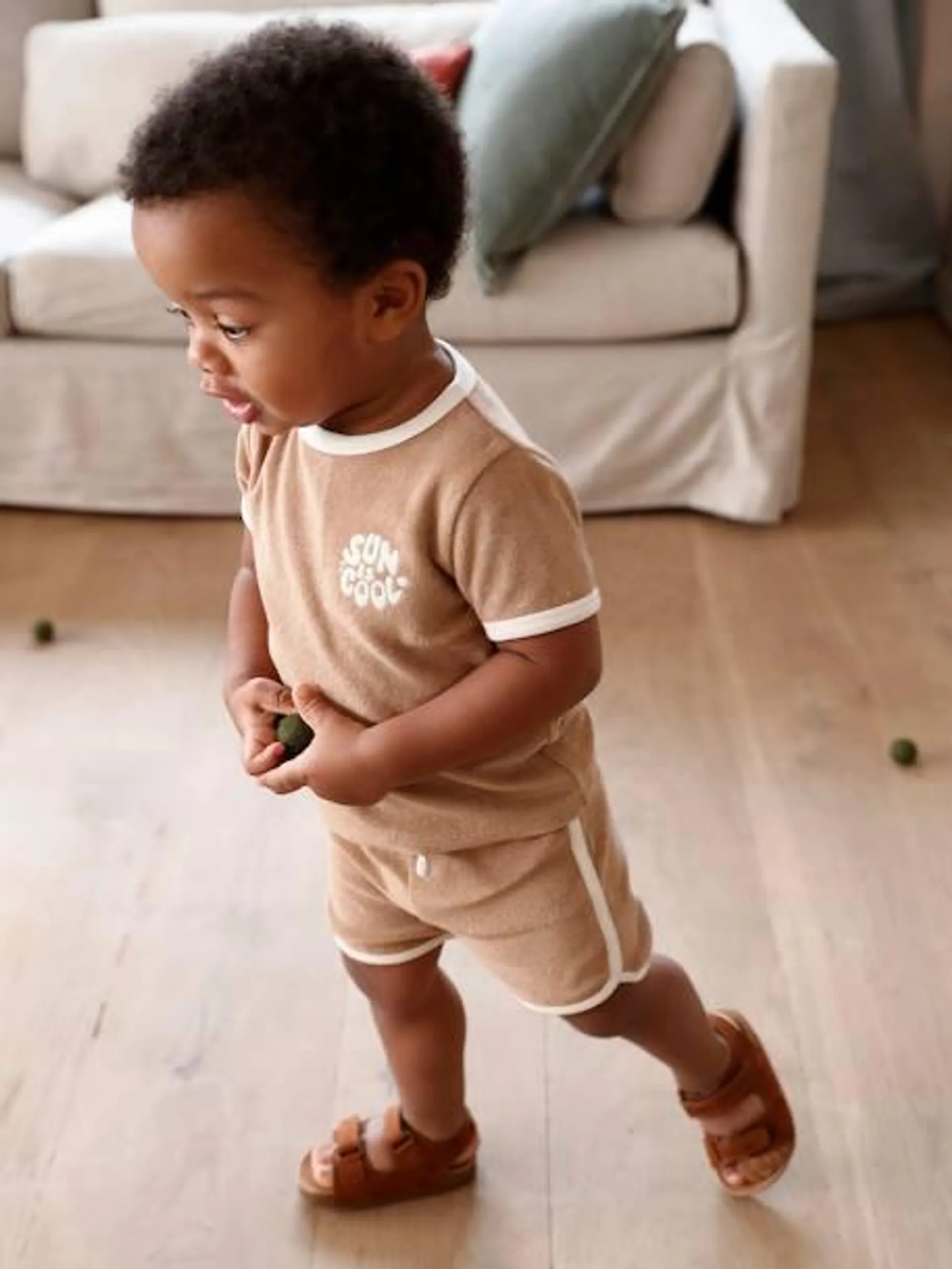 Ensemble en éponge bébé T-shirt + short - taupe