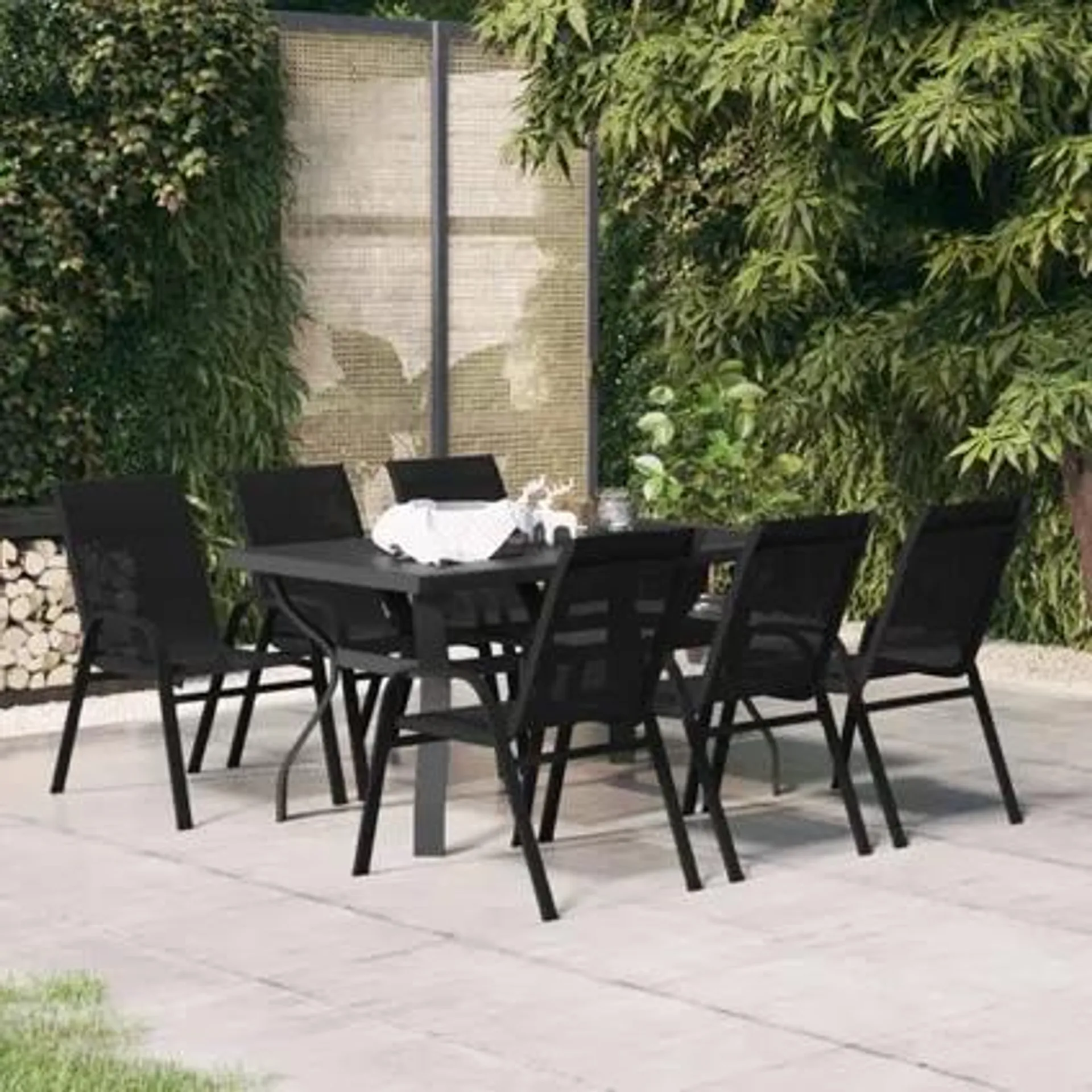 vidaXL - Acier - Ensemble à manger de jardin 7 pcs Noir - 309598