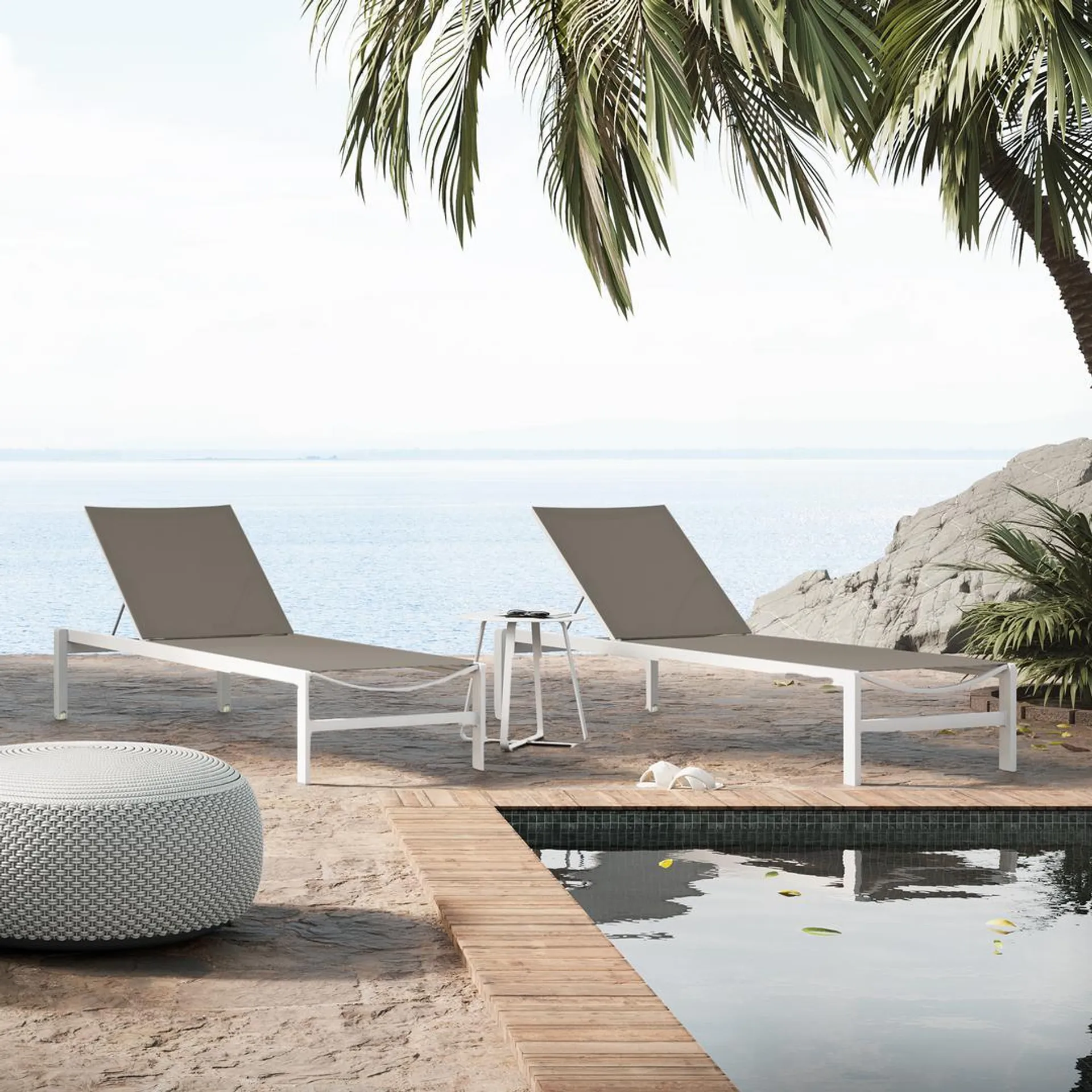 Mauritius Lounger White | Taupe