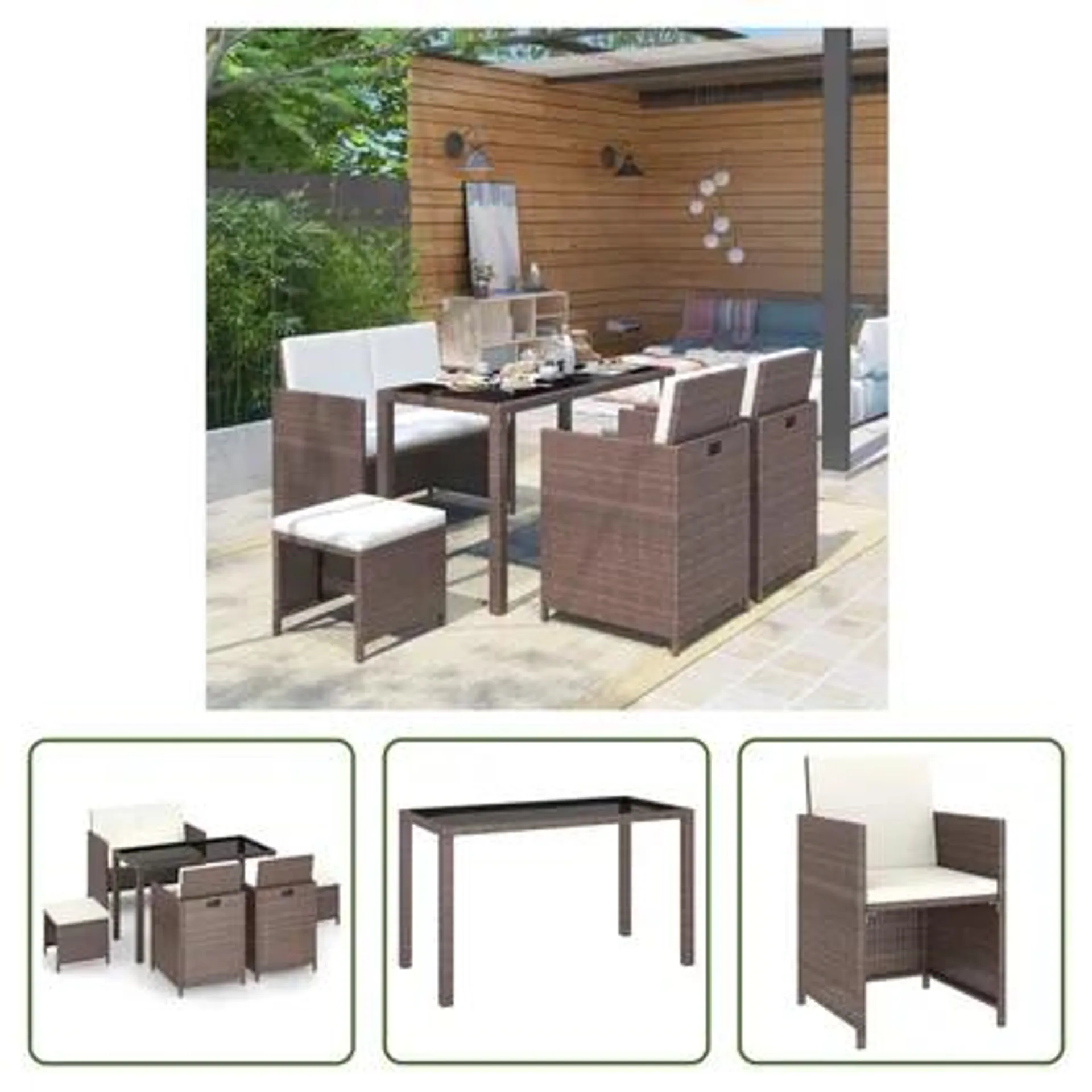 vidaXL Meuble à dîner de jardin 6pcs et coussins Résine tressée Marron