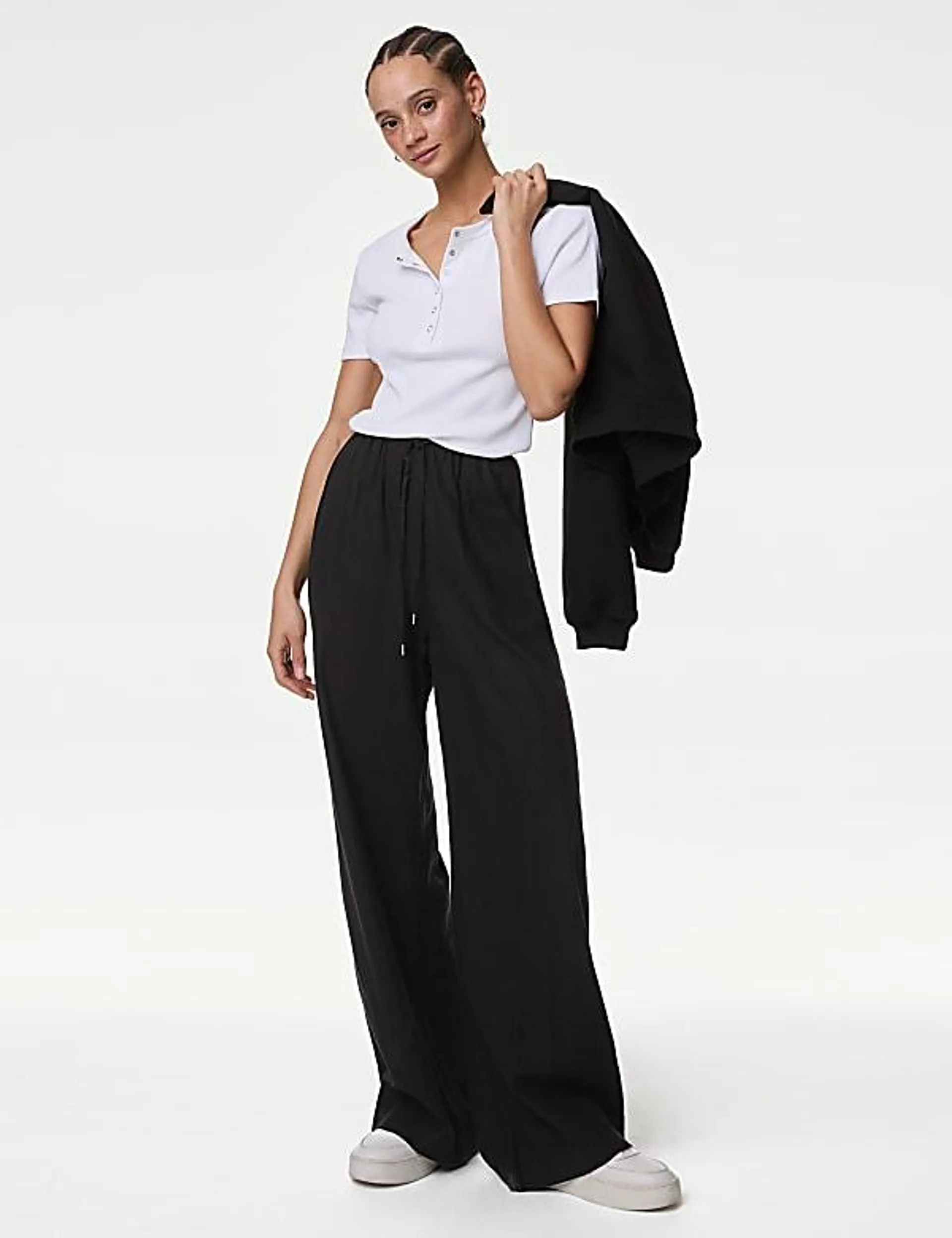 Linen Blend Wide Leg Trousers