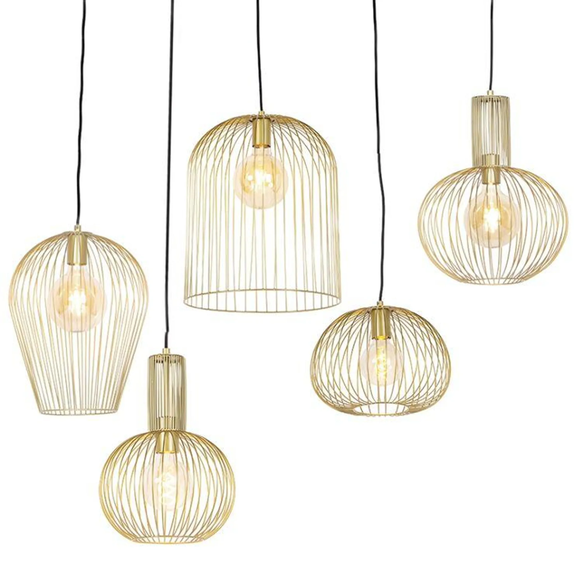 Set van 5 design hanglampen goud - Wires