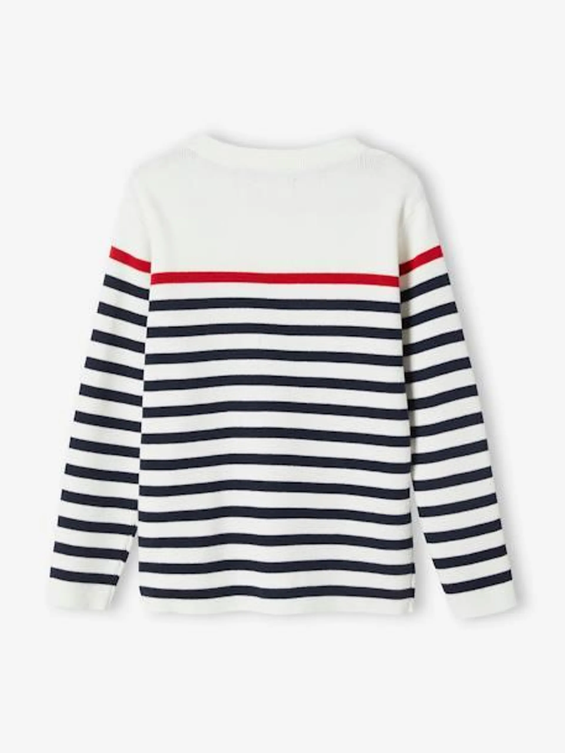 Pull marin garçon - ivoire rayé rouge et marine