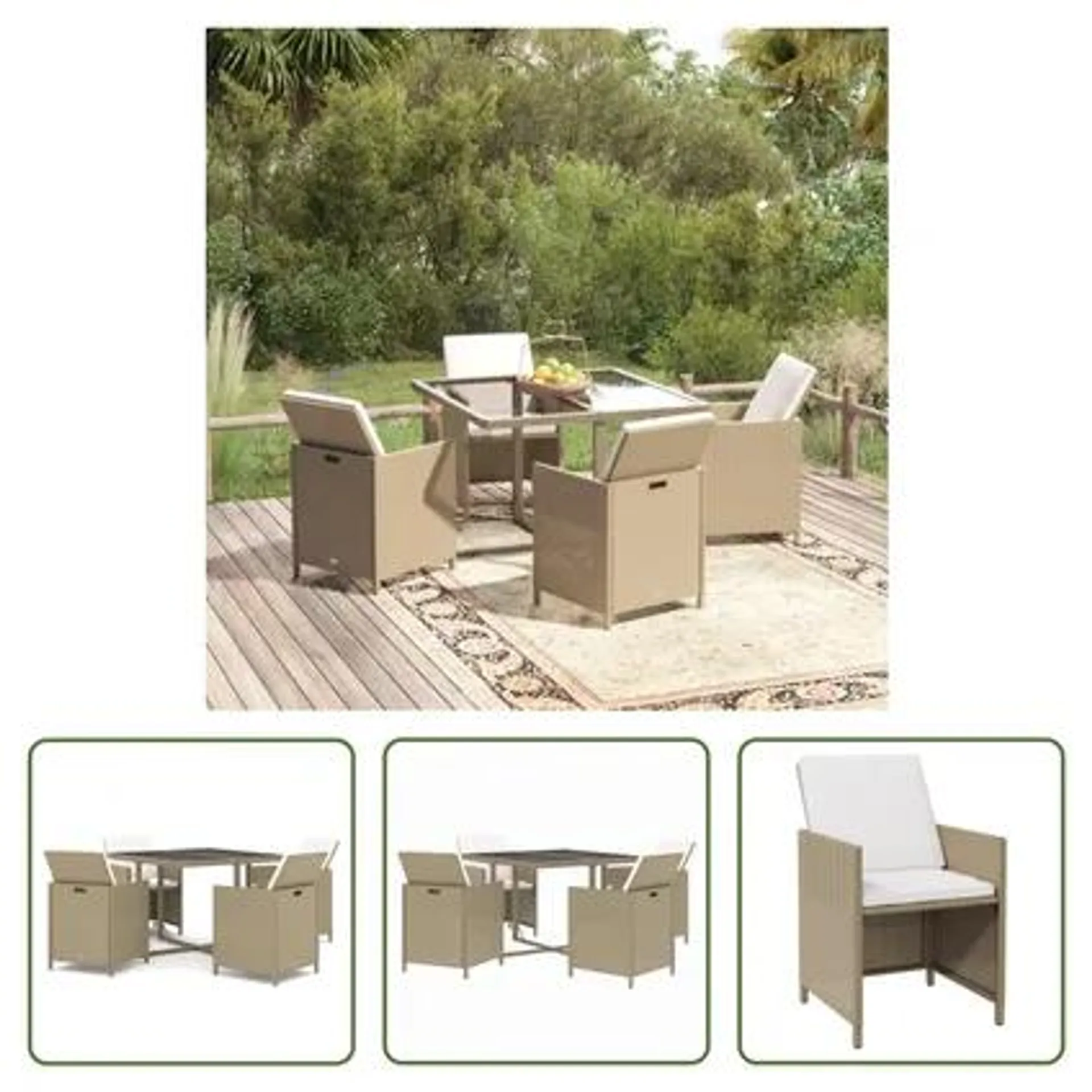 vidaXL Meubles à dîner de jardin et coussins 5 pcs Poly rotin Beige