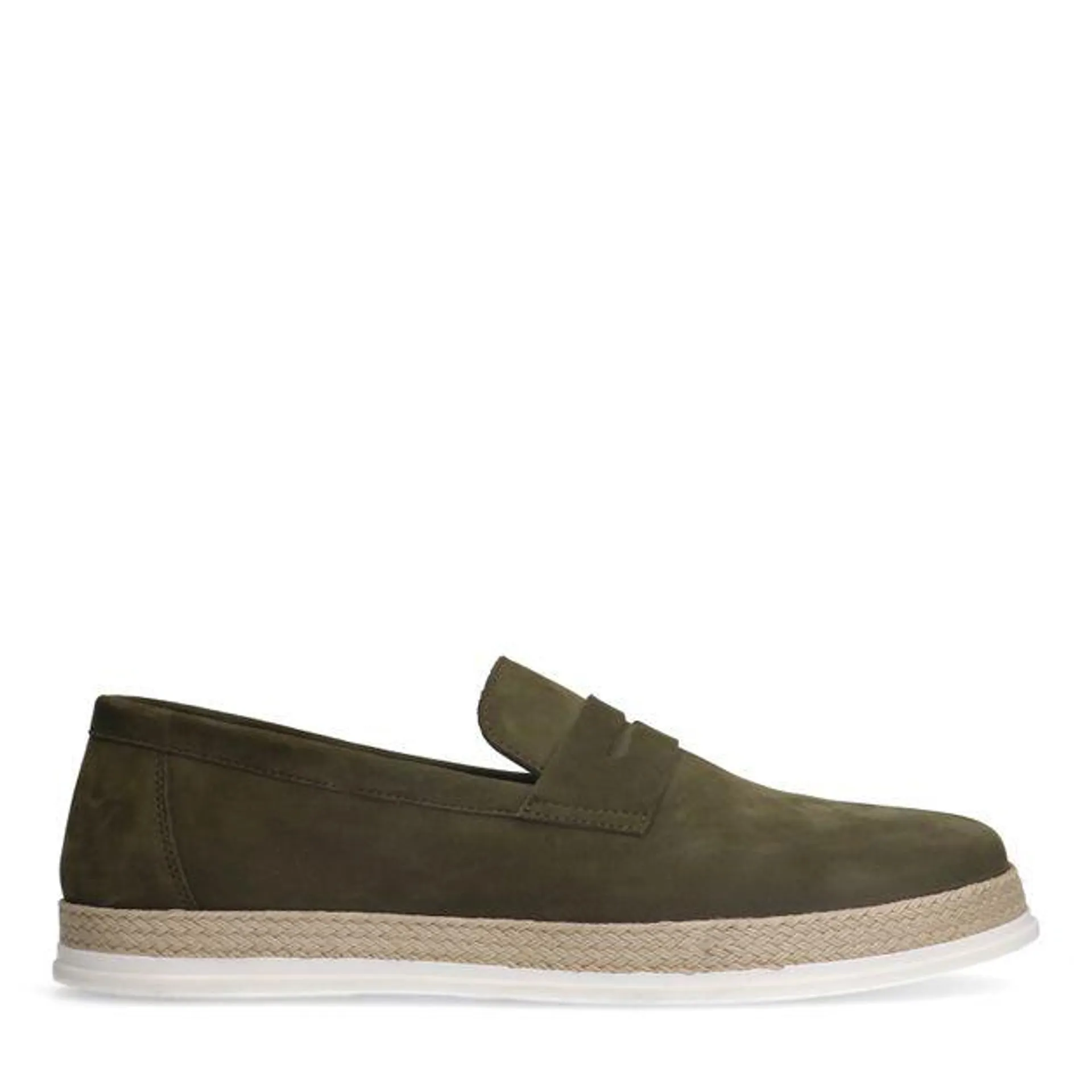 Olijfgroene nubuck loafers