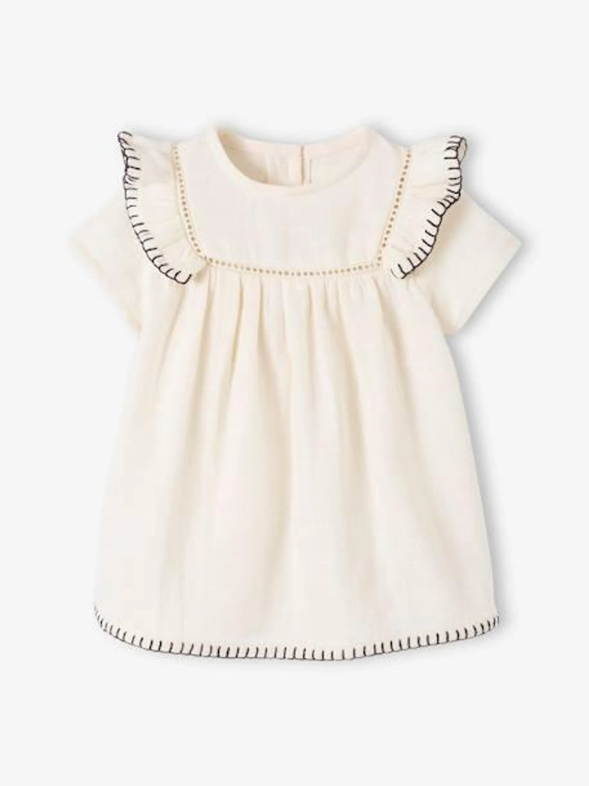 Robe en gaze de coton naissance - écru