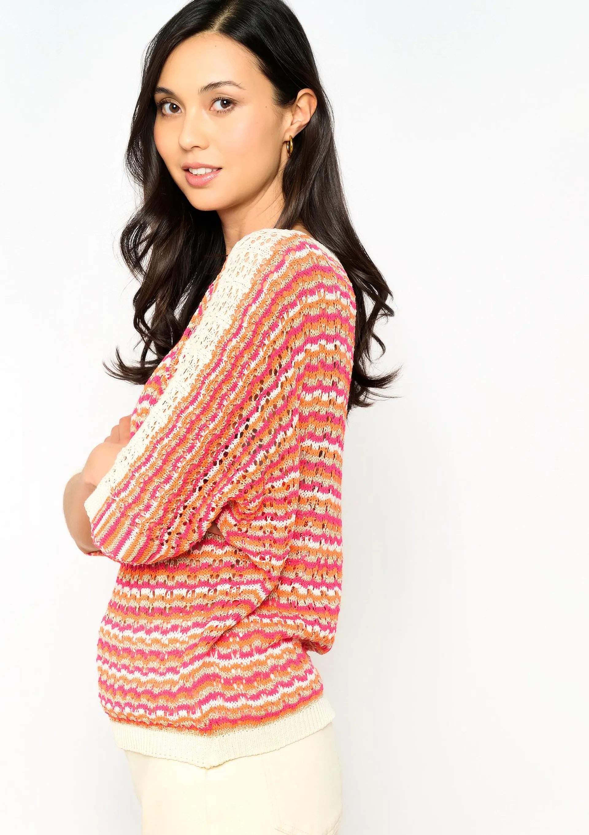 Crochet pullover with lurex
