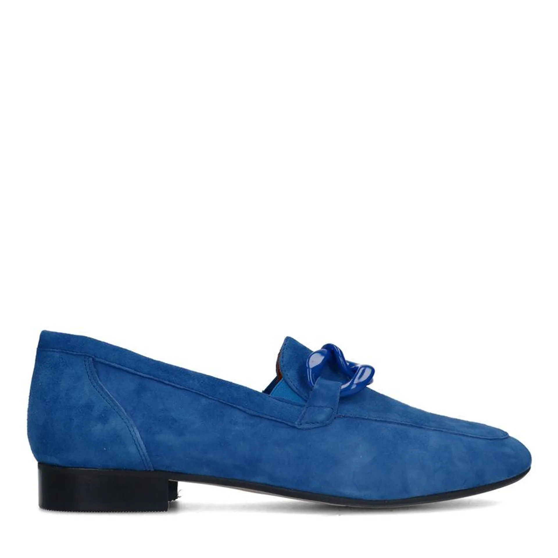 Blauwe suède loafers met chain