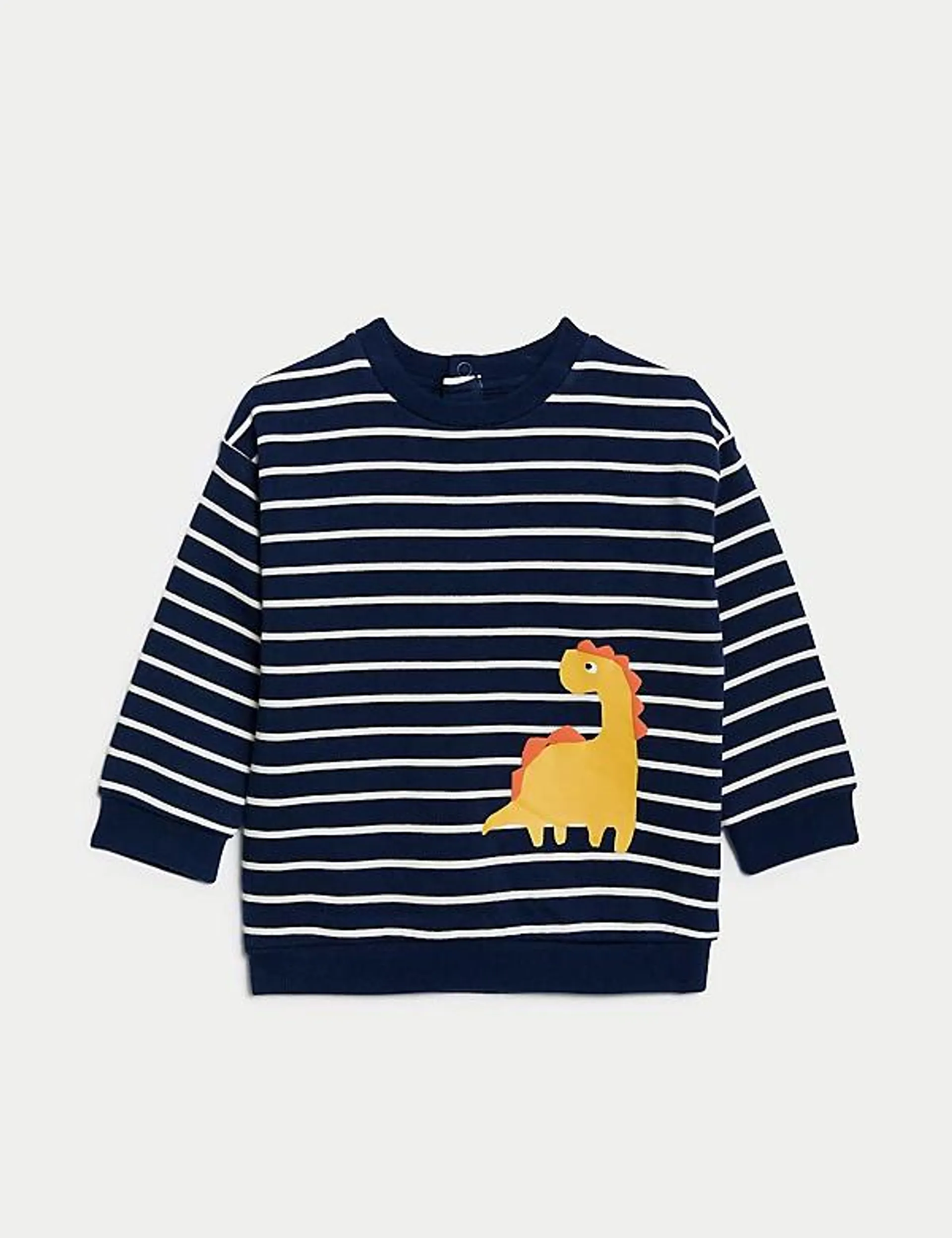 Cotton Rich Striped Dinosaur Sweatshirt (0-3 Yrs)