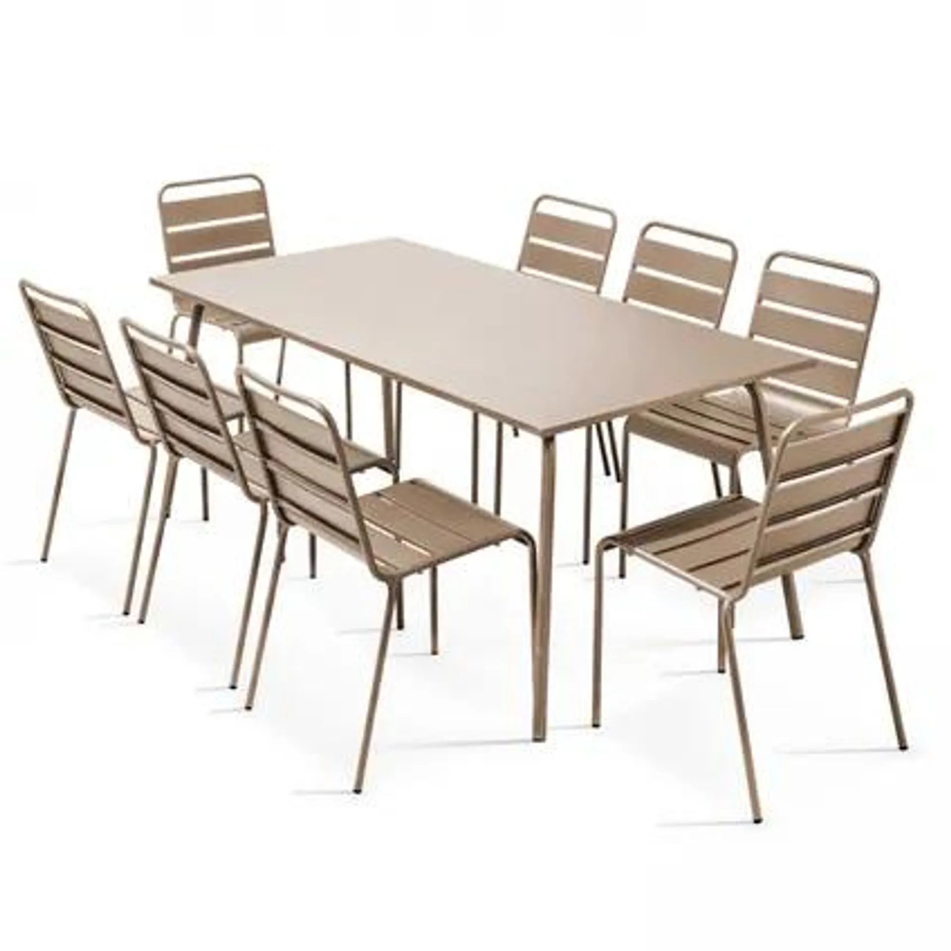 Ensemble table de jardin et 8 chaises en métal Oviala Palavas taupe