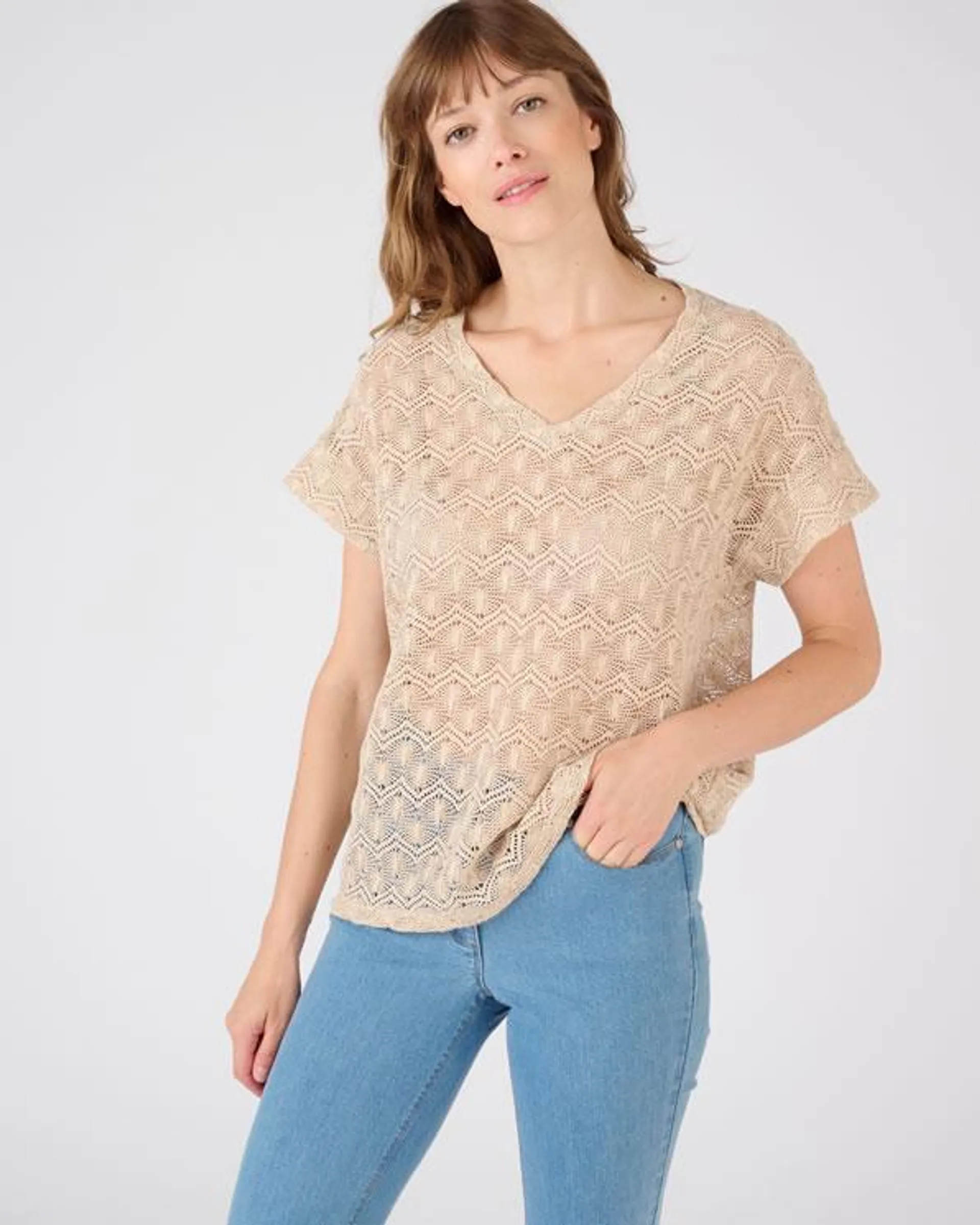 T-shirt met macramé-effect