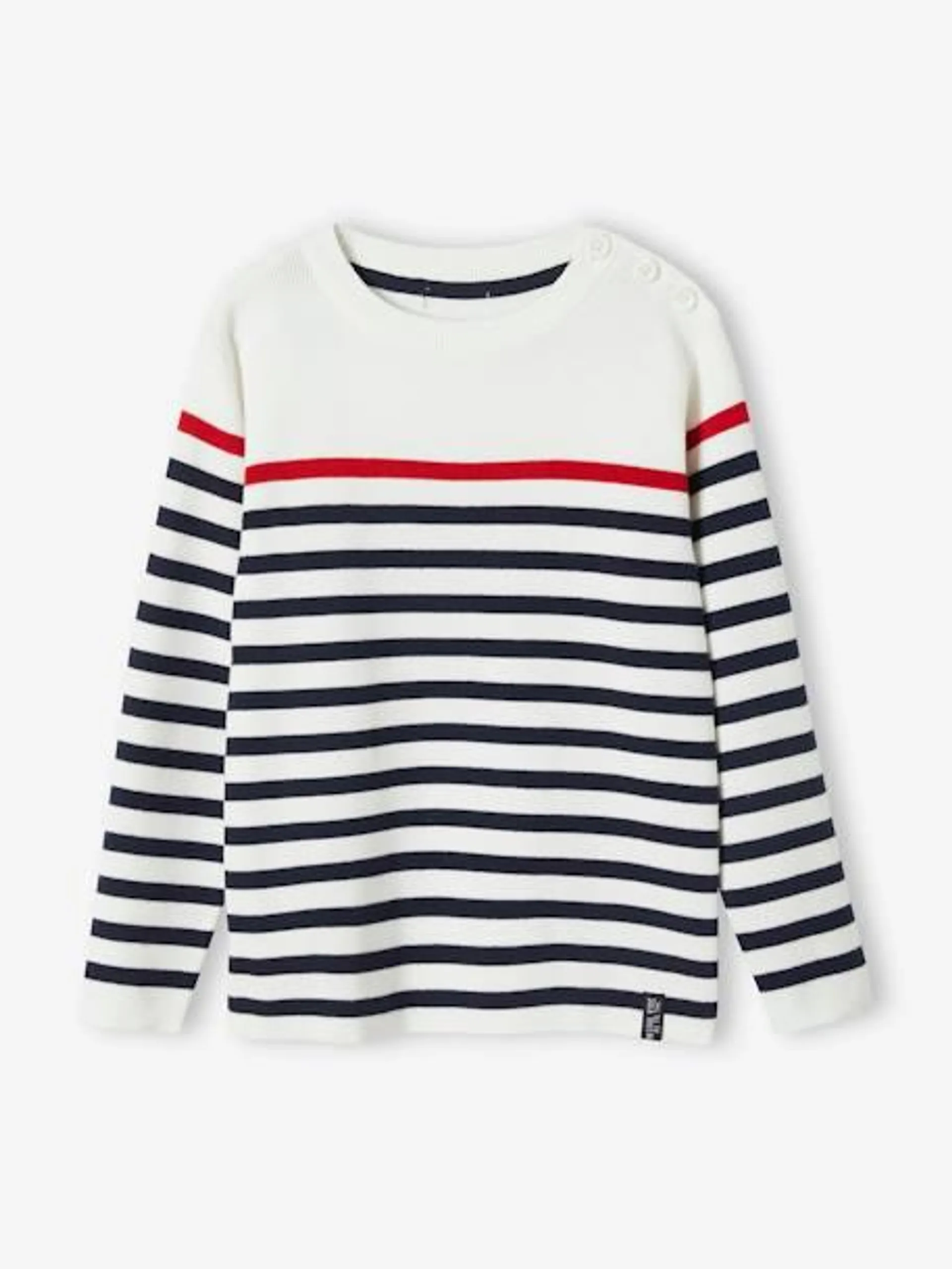 Pull marin garçon - ivoire rayé rouge et marine