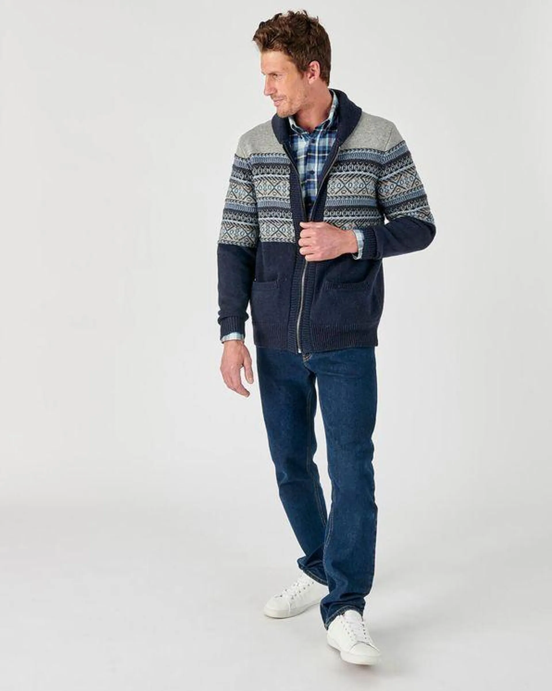 Cardigan met rits in jacquardtricot, wolmix