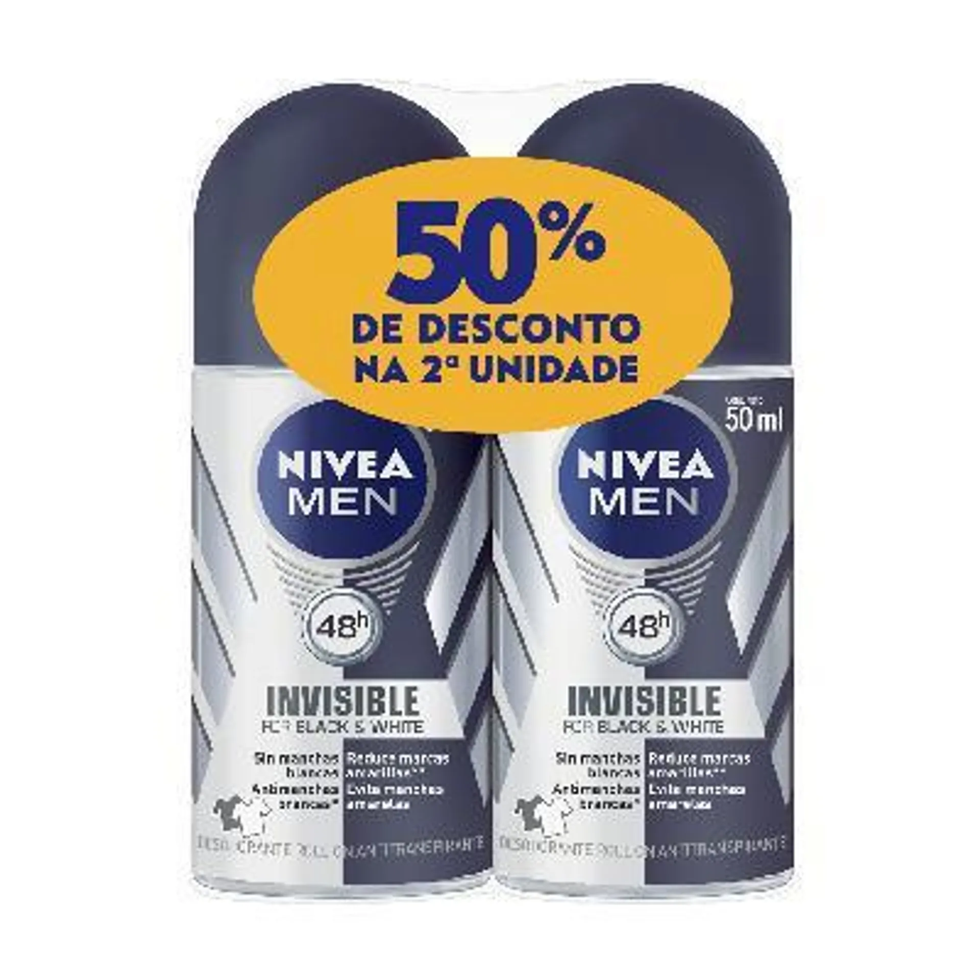 Kit Desodorante Roll-On Nivea Men Invisible B&W Power 50ml 2 Unidades