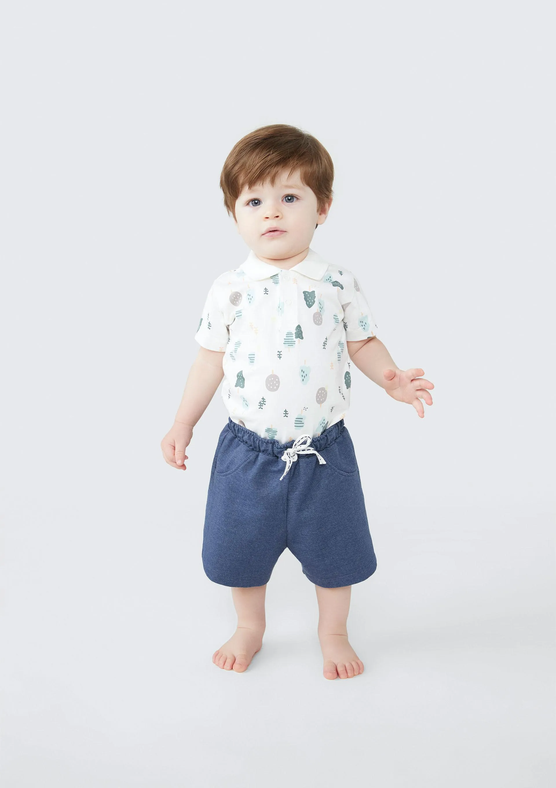 Conjunto Bebê Menino Body Polo Com Shorts Estampado - Azul