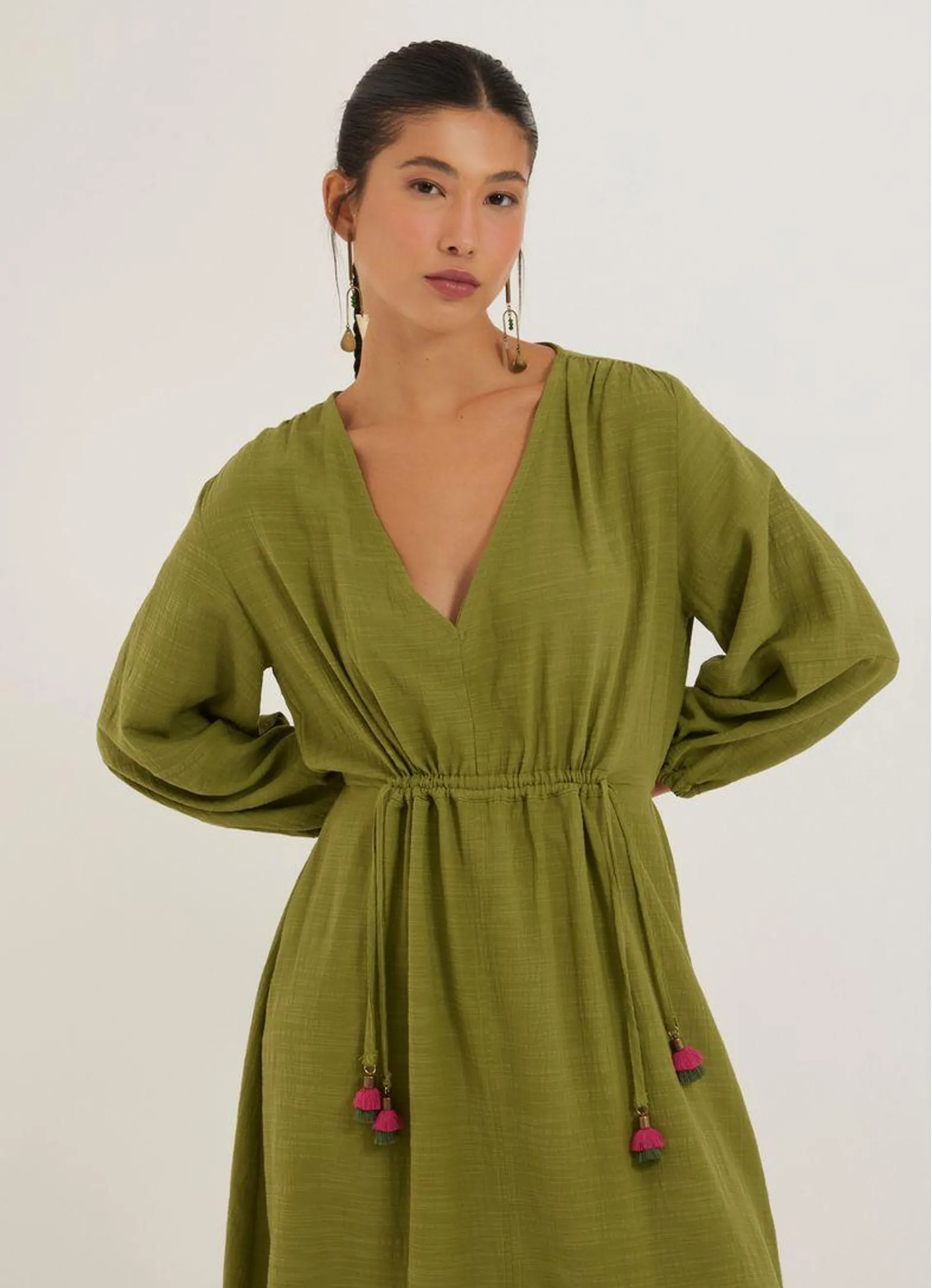 Vestido viscose textura verde