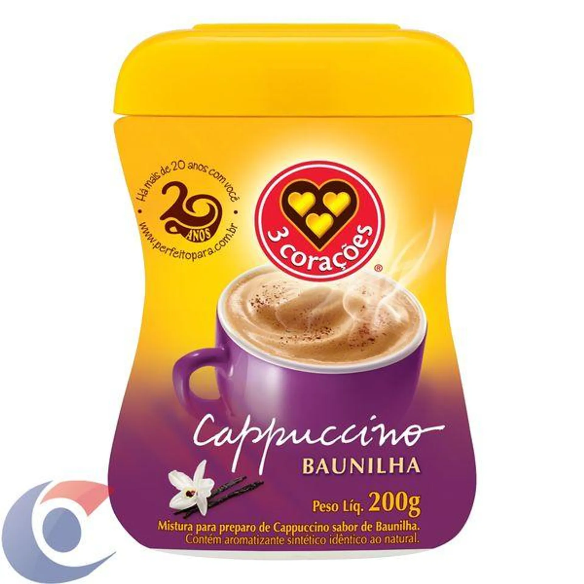 Cappuccino Solúvel Baunilha 3 Corações Pote 200g