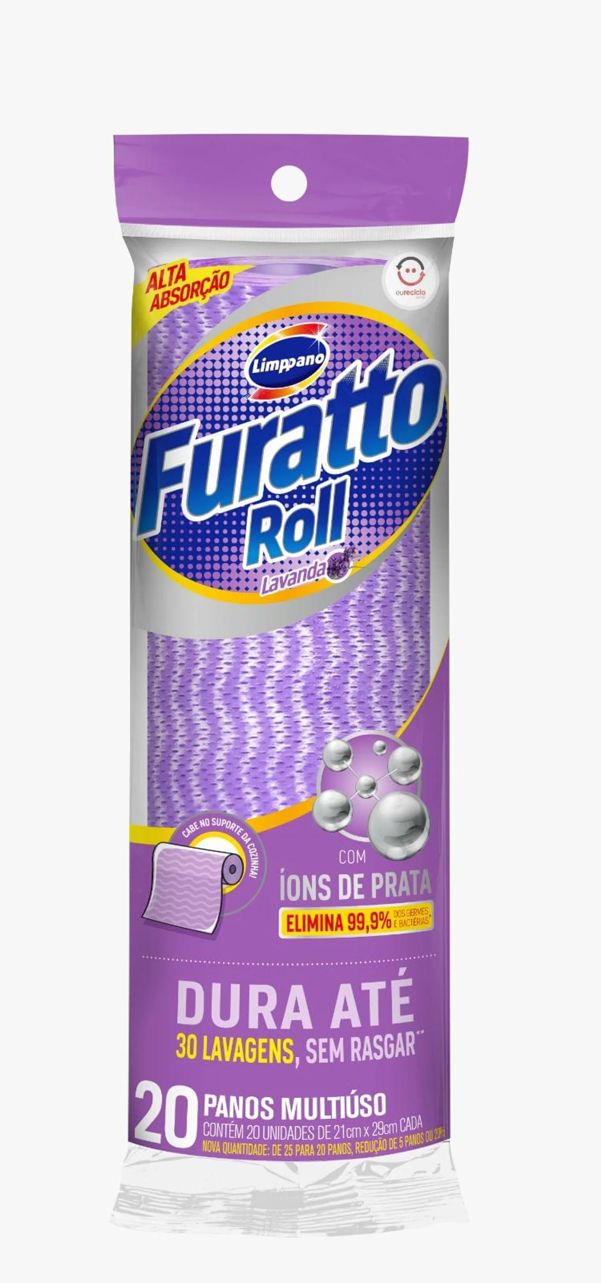 Pano Multiuso em Rolo Lavanda Roxo Limppano Furatto Roll 25 Unidades