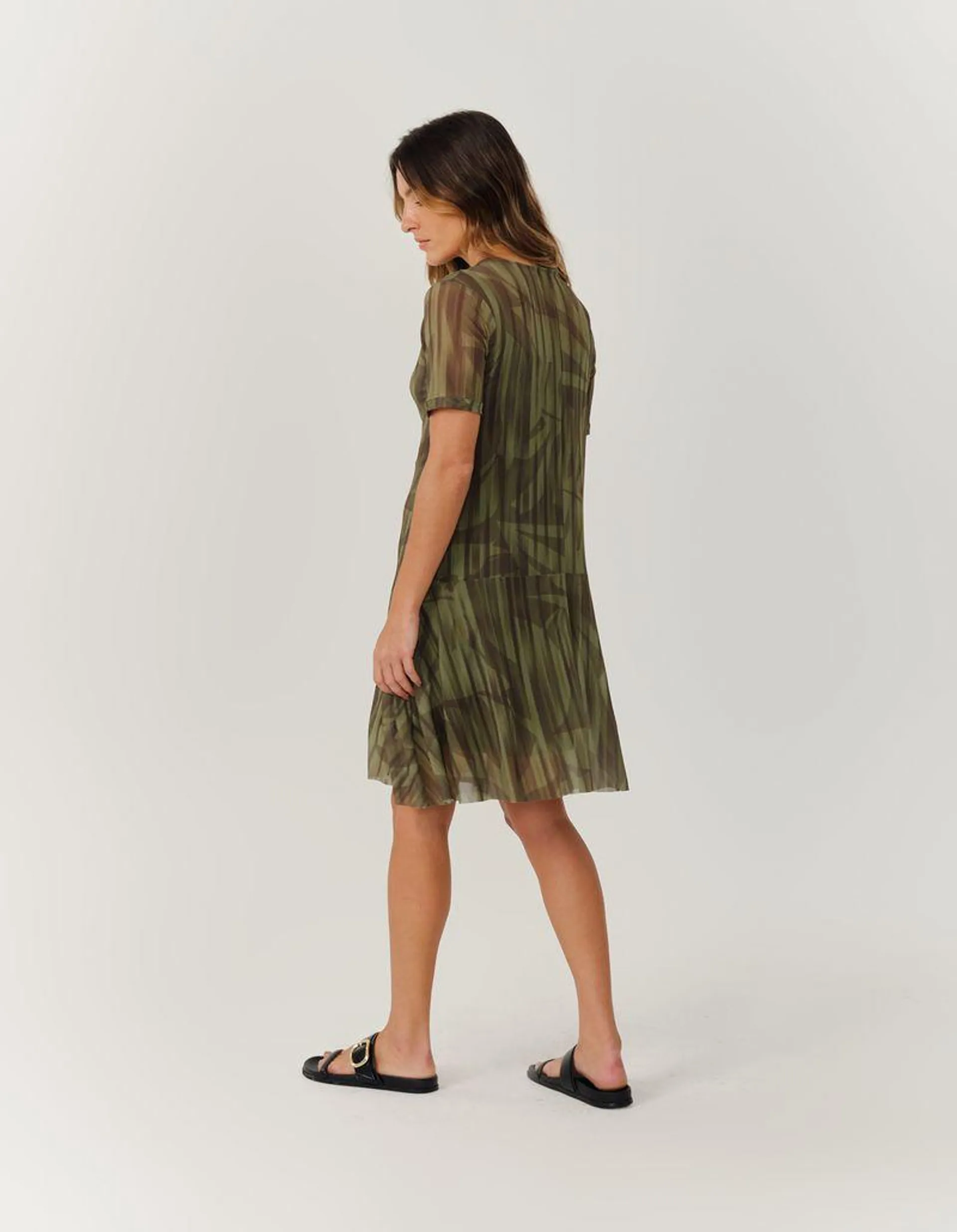 Vestido Tule Estampado Floresta - Verde Militar