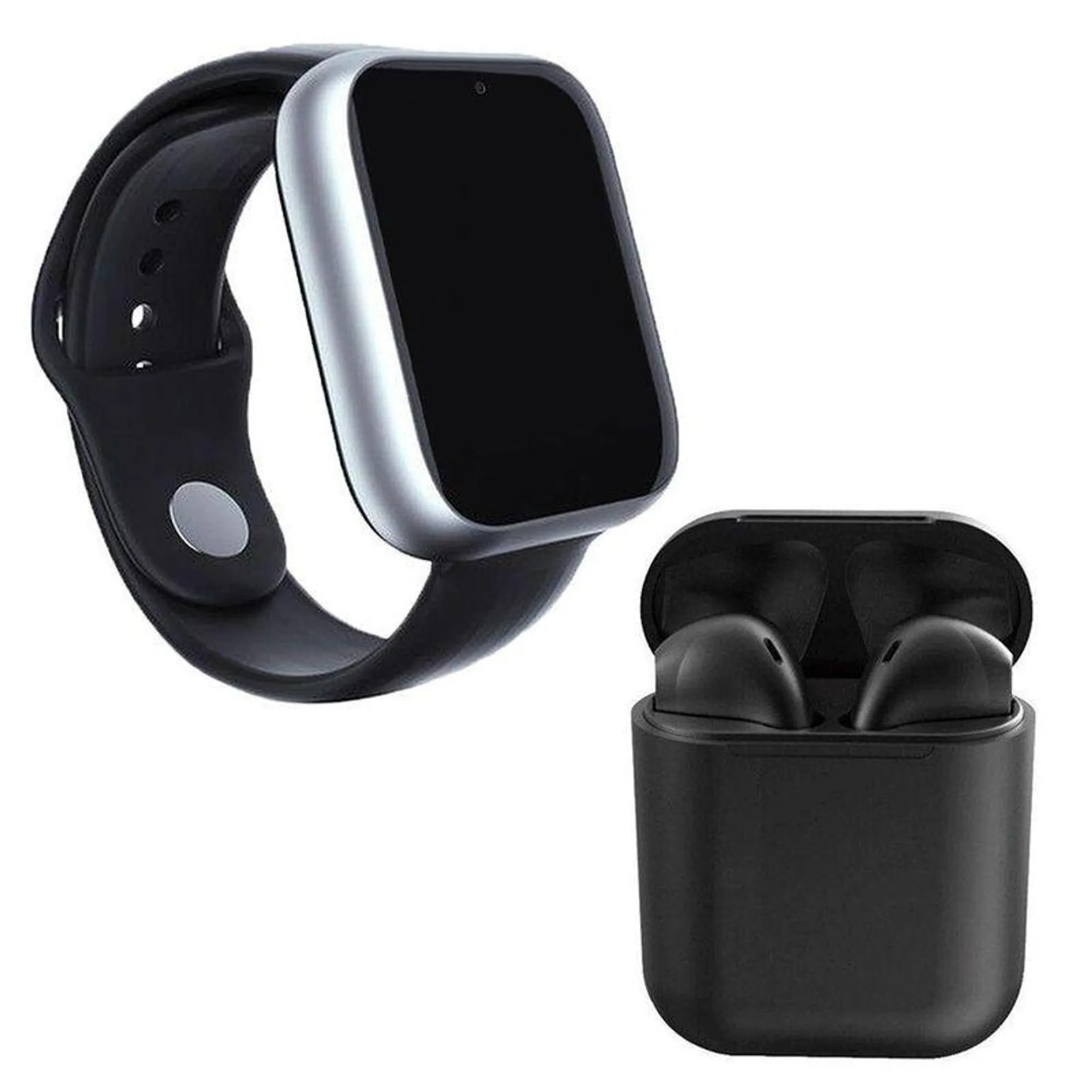 Kit 1 Relógio Smartwatch Prata +1 Fone Bluet Inpods 12 Preto