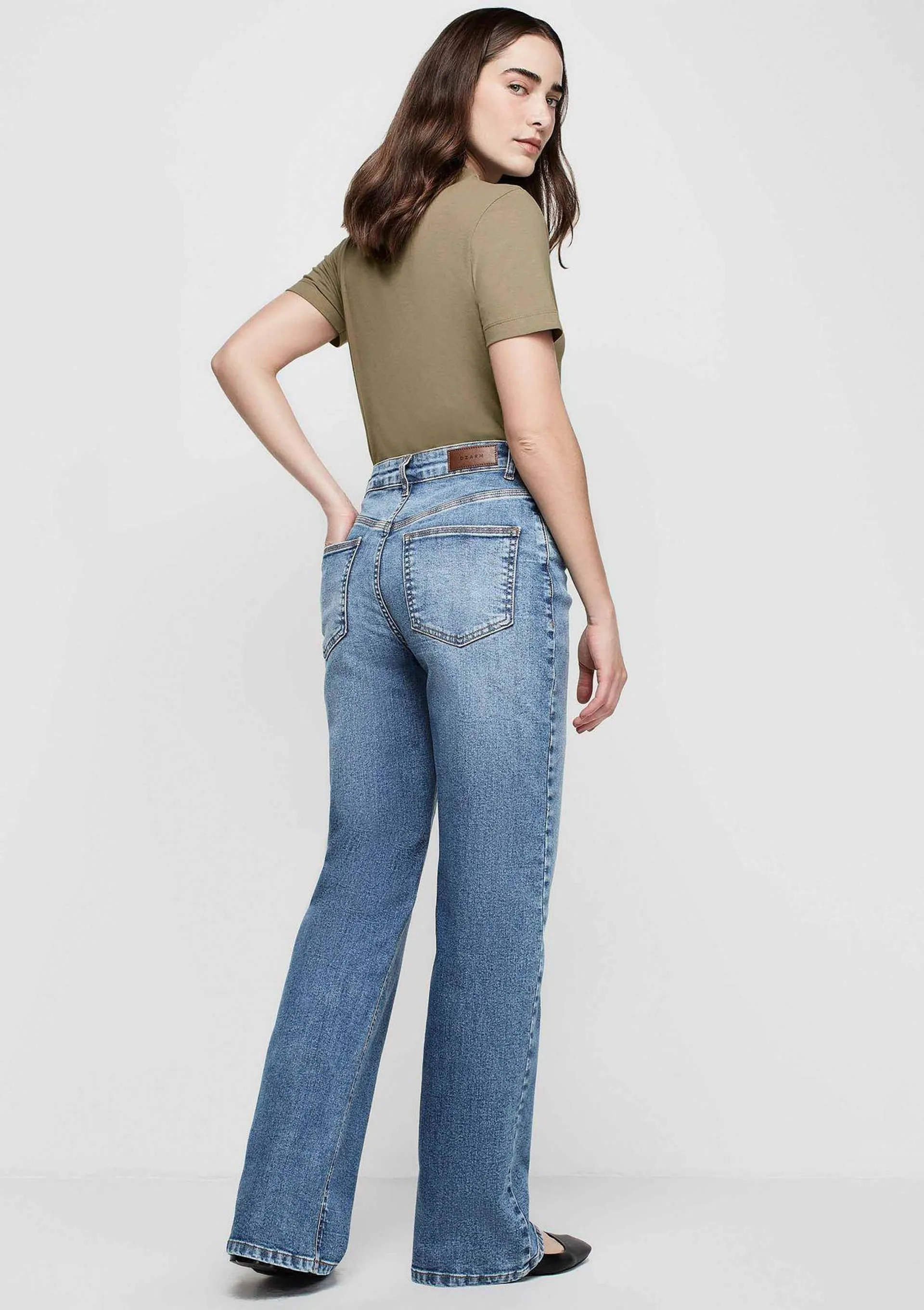 Calça Jeans Wide Leg Cintura Alta Com Elastano - Azul