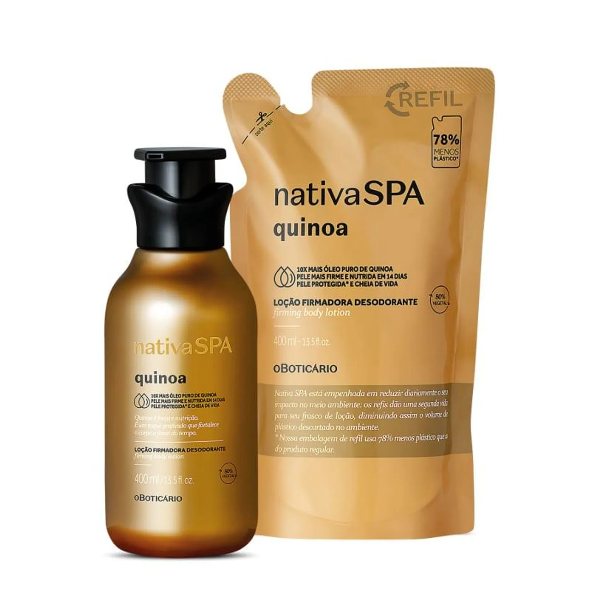 Combo Nativa SPA Quinoa: Loção Firmadora Corporal 400ml + Refil 400ml