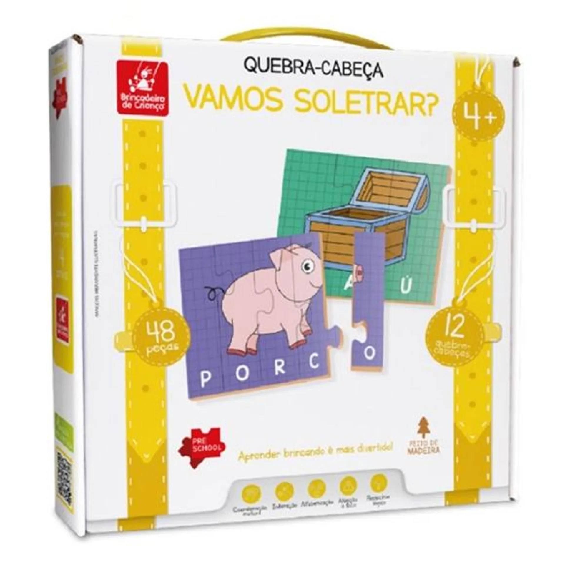 Quebra cabeça de madeira pré school vamos soletrar 48 pcs brincadeira de criança